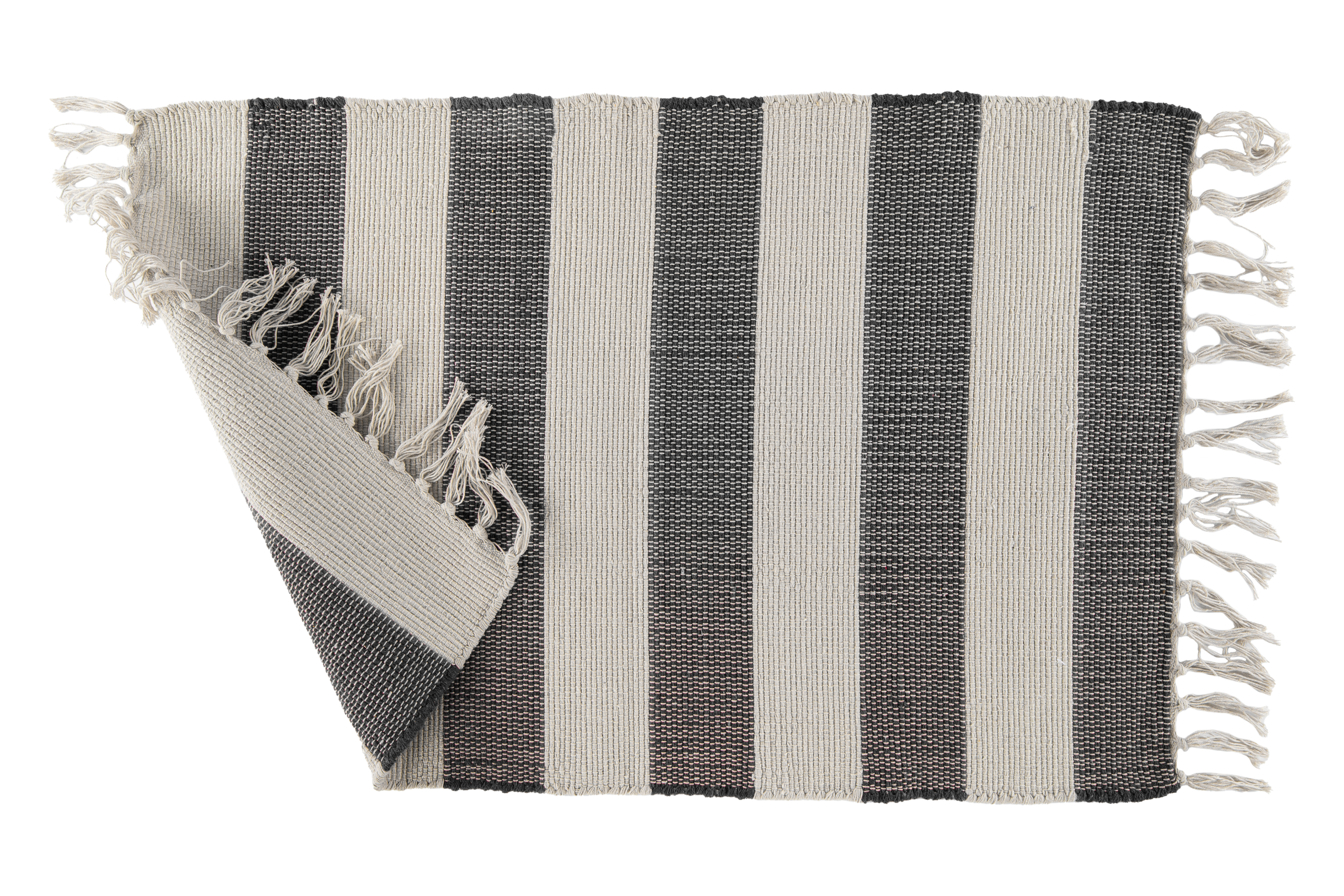 Striped carpet IVAR with fringes – 50x80 cm, black