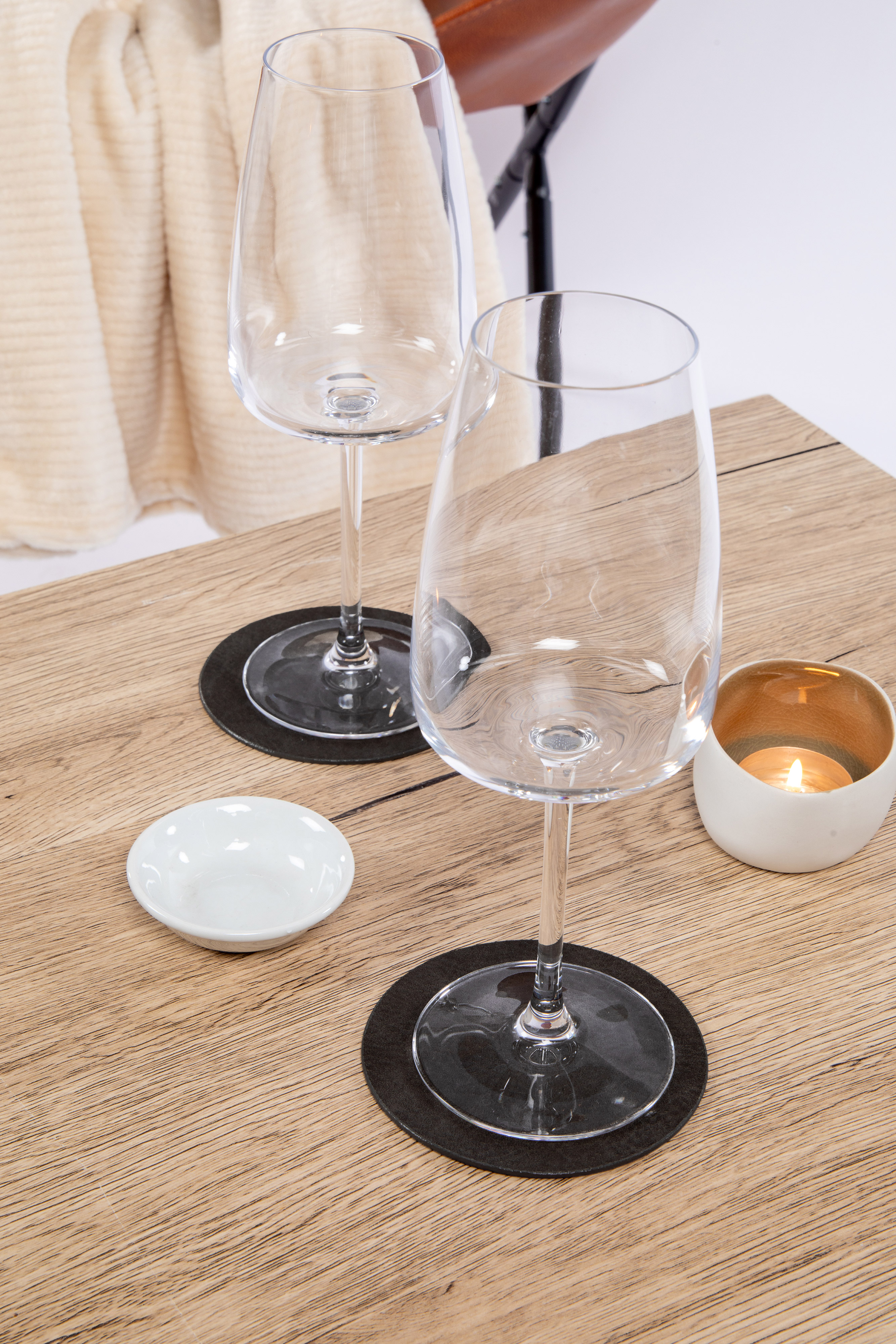 Glass coaster TROJA - SET/4 - Dia 10 cm - Round, black