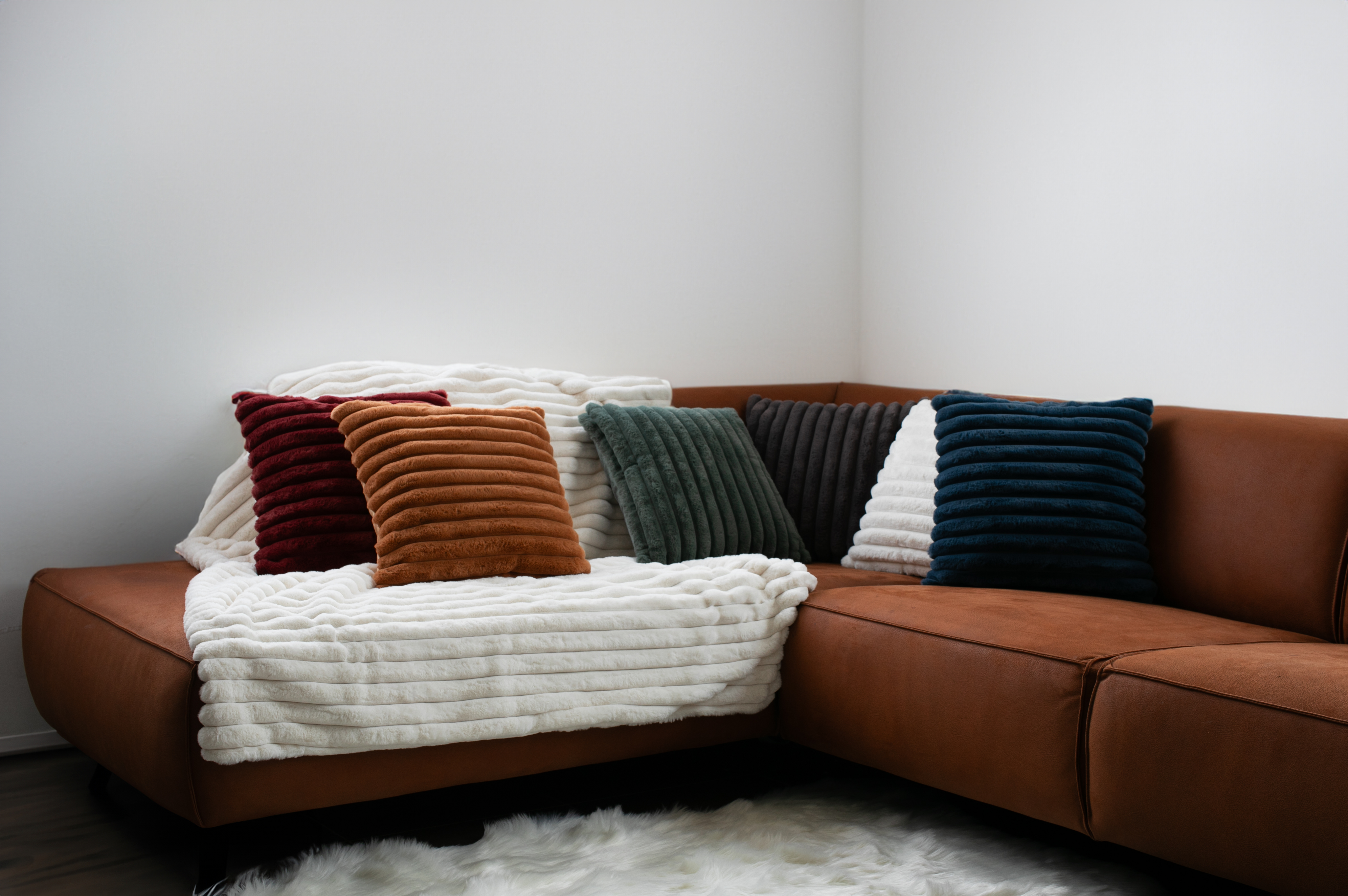 Cushion (filled) Rabbit stripe fur - 45x45cm, taupe