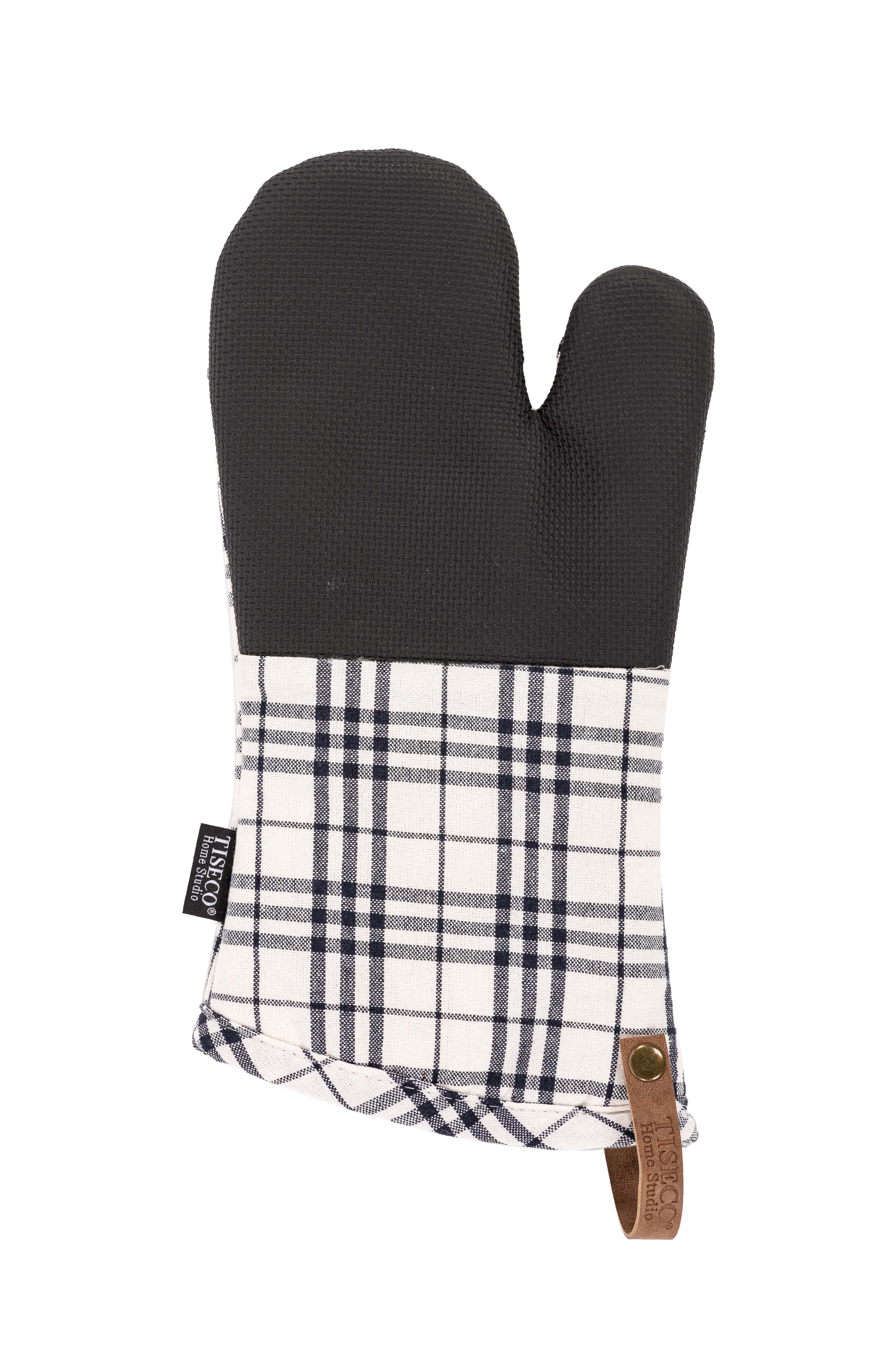 Oven glove SHERLOCK CHECKER - (1R + 1L) - 17x33 cm, black/white