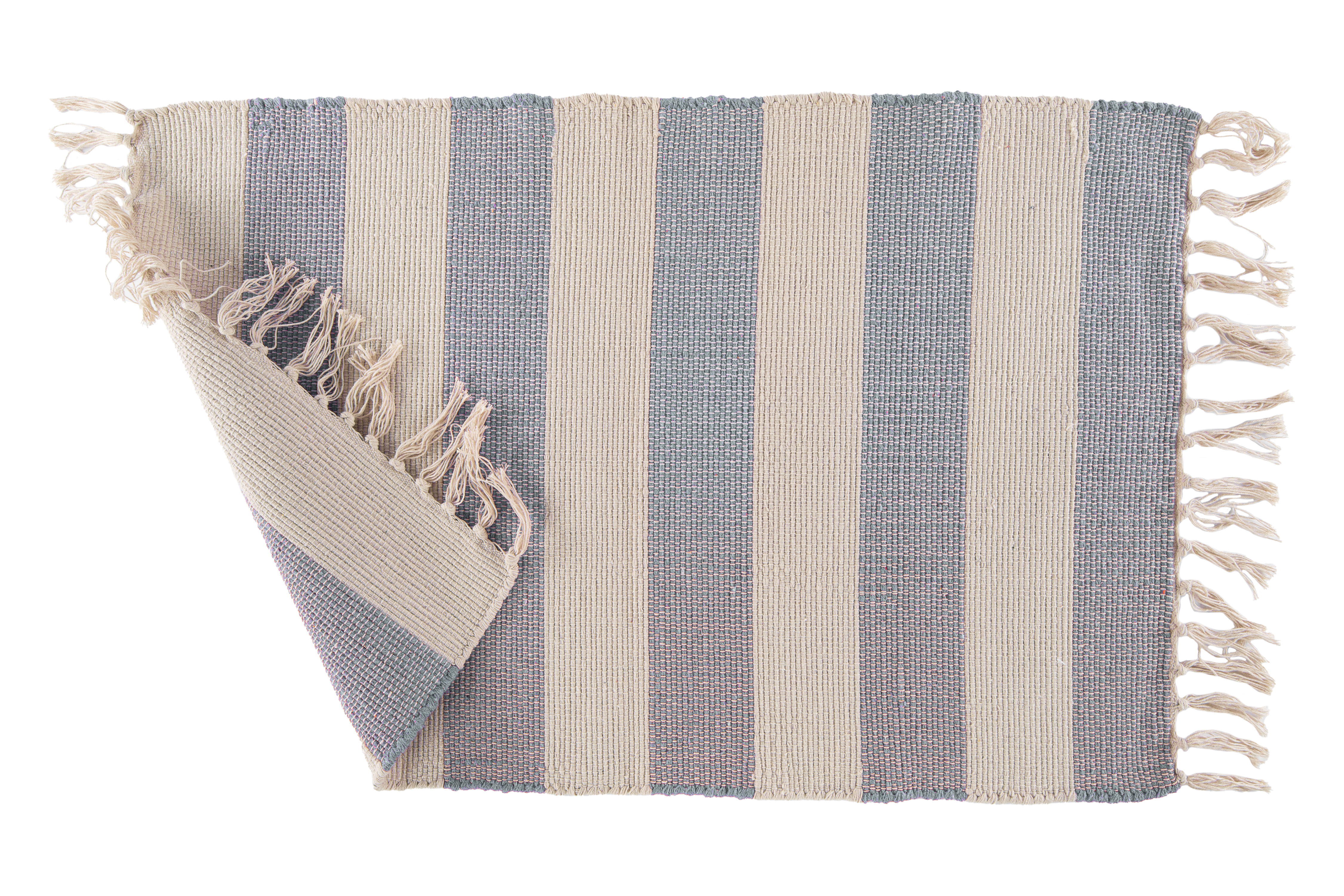 Striped carpet IVAR with fringes – 50x80 cm, blue