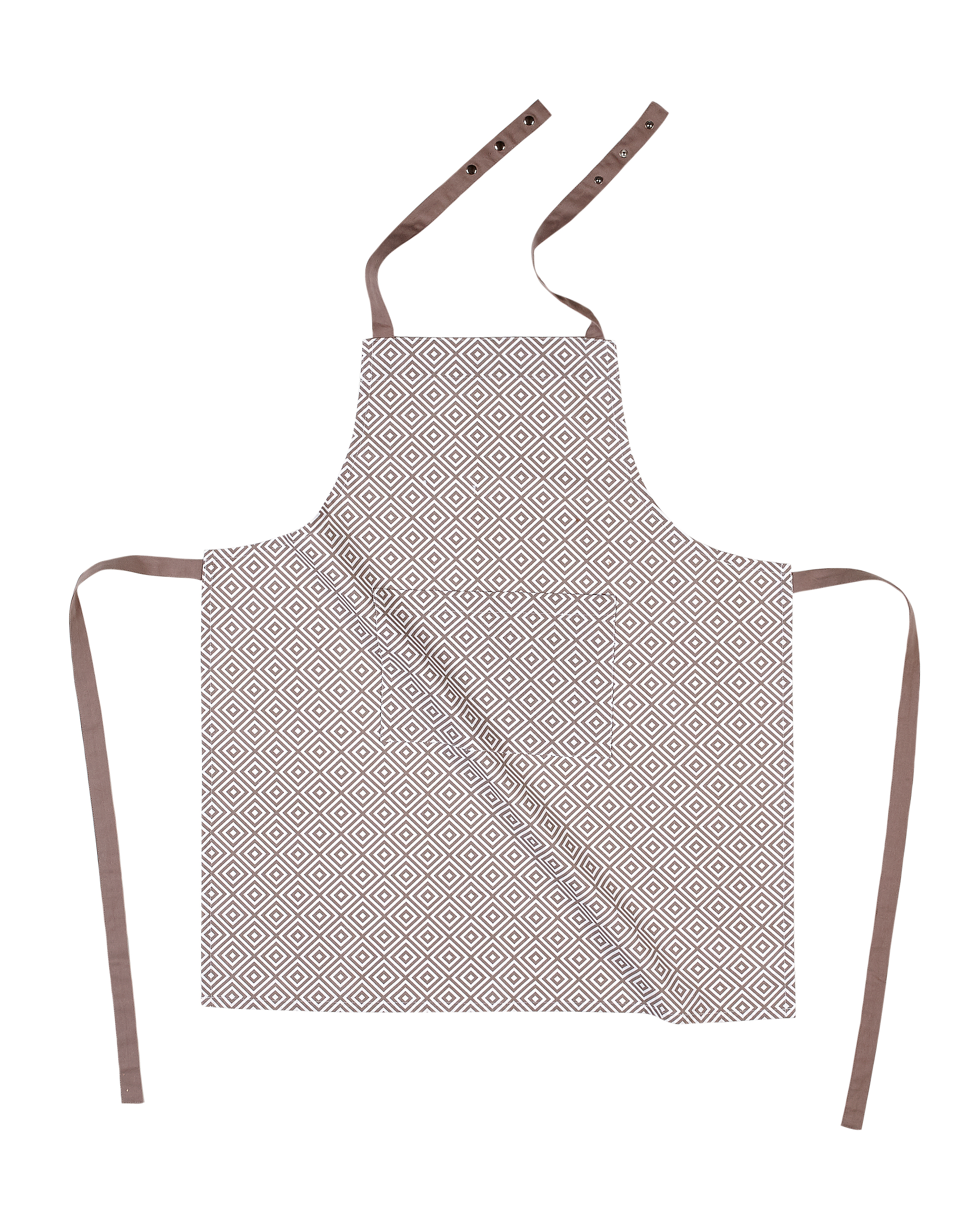 Apron geo tetris 74x85, pocket +press button +hanger,taupe