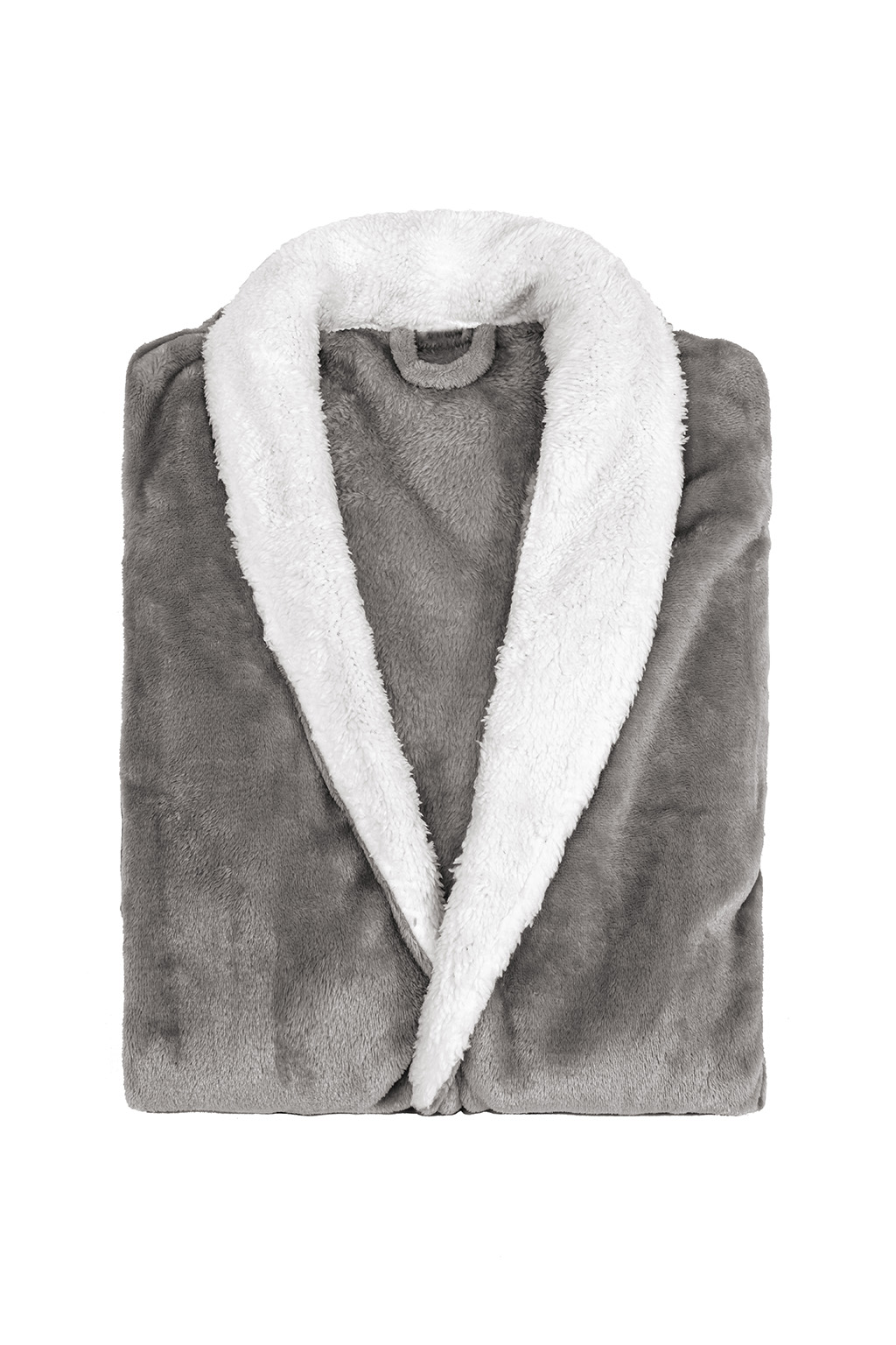 Bathrobe micro flanel uni (collar in sherpa) - S/M - unisex, grey