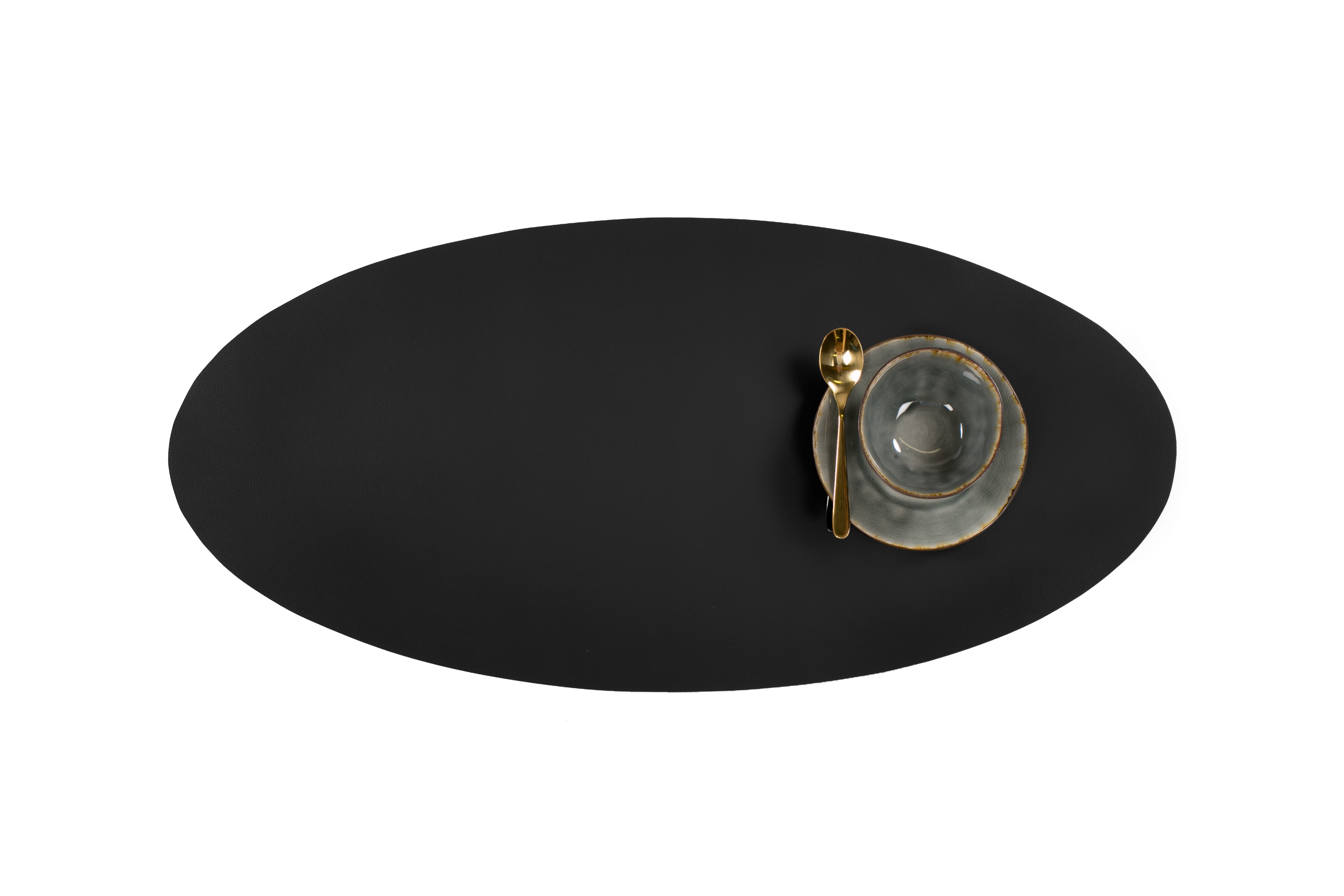 Centerpiece mat oval  -Leather look imitation-33X70cm, black