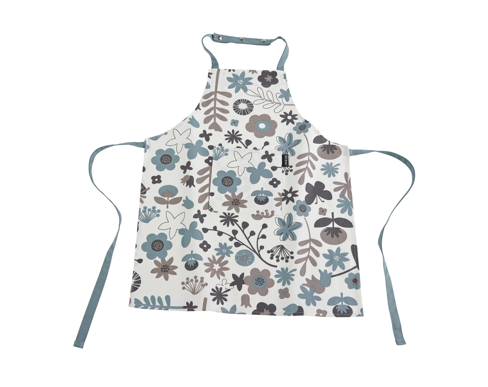 Kids apron floral WC 52x63cm, pressbutton+pocket, soft blue