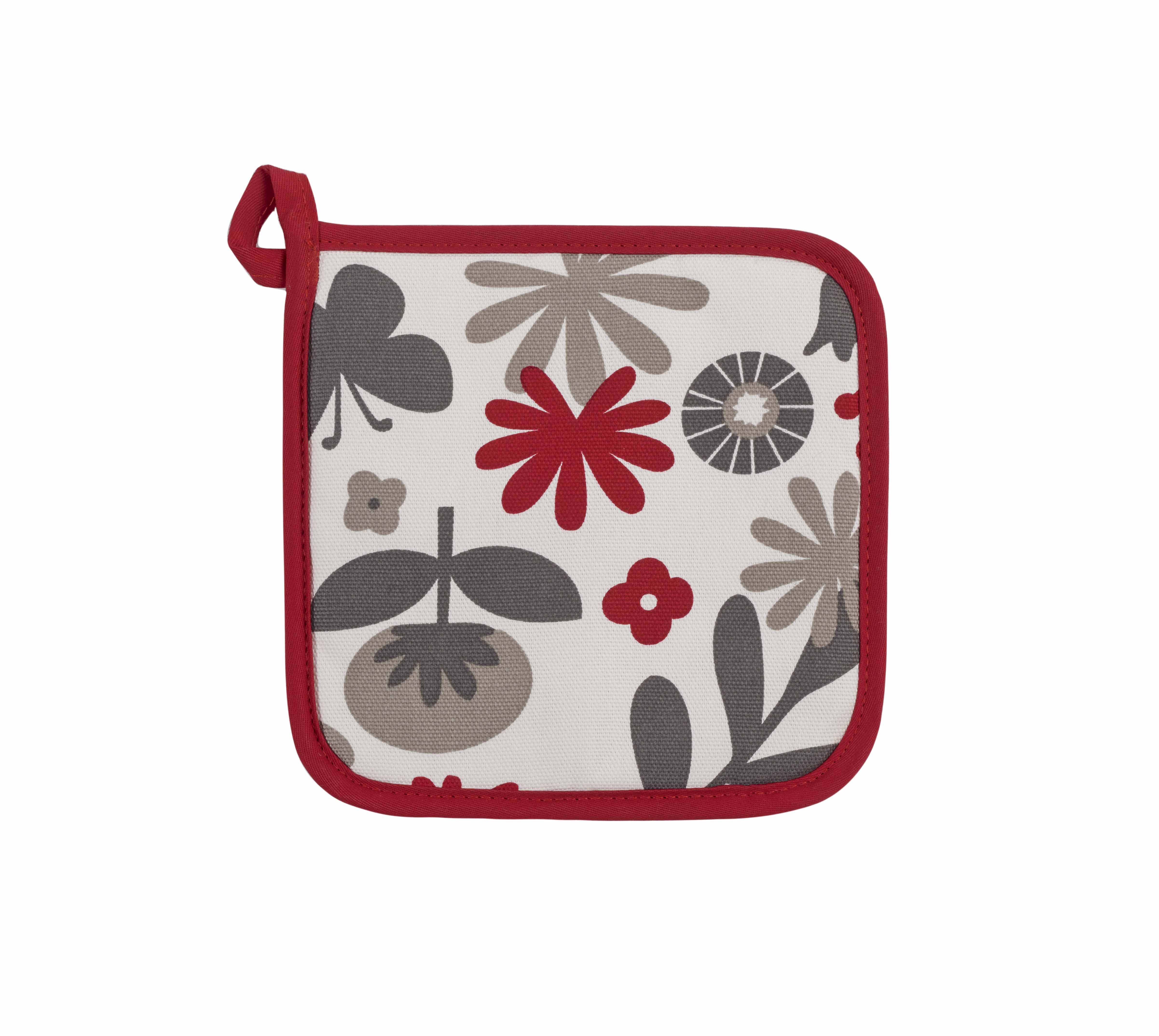 Potholder floral WC,20x20cm, red