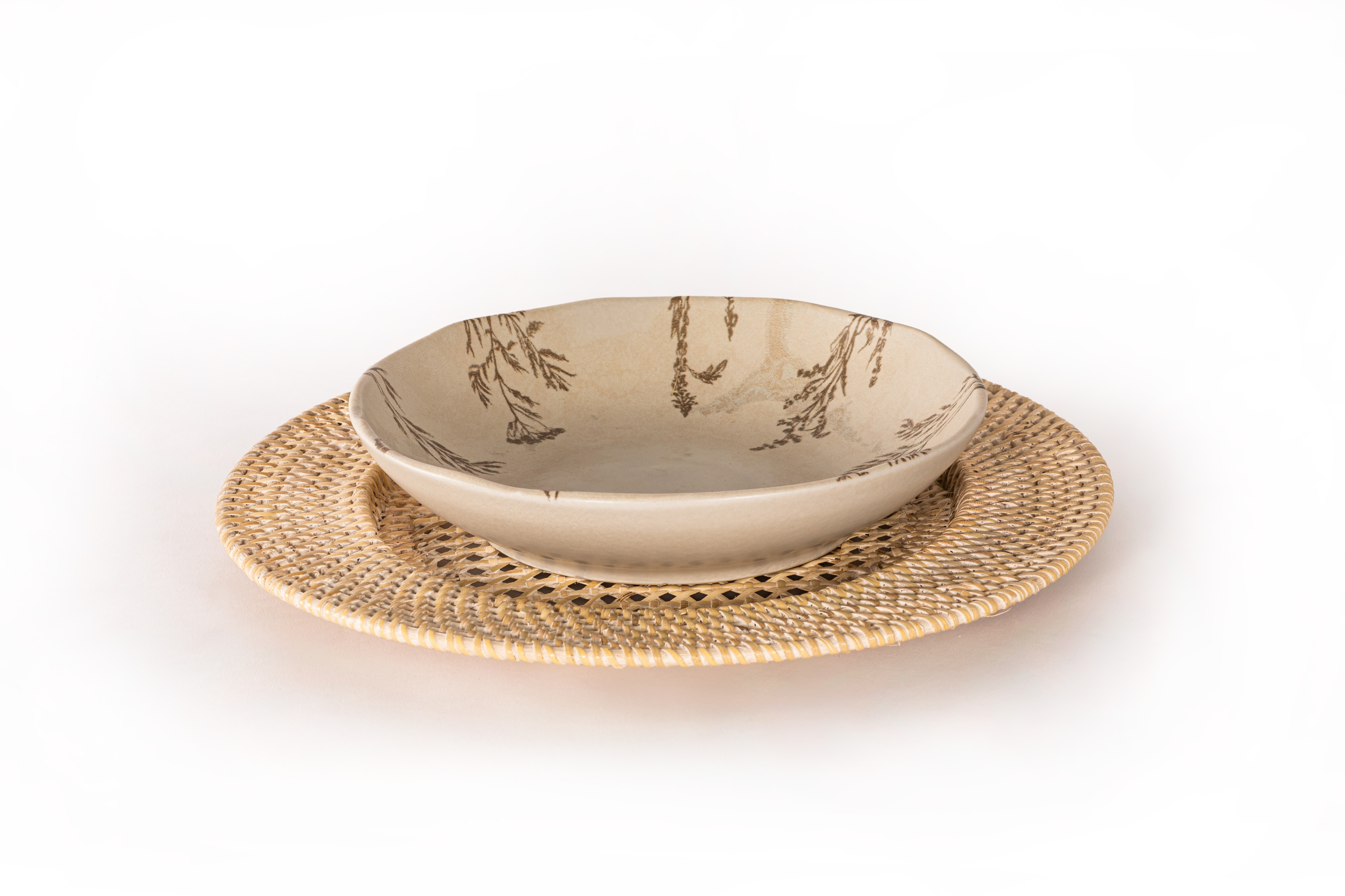 Onderbord RATTAN - dia 22-32 cm, wit
