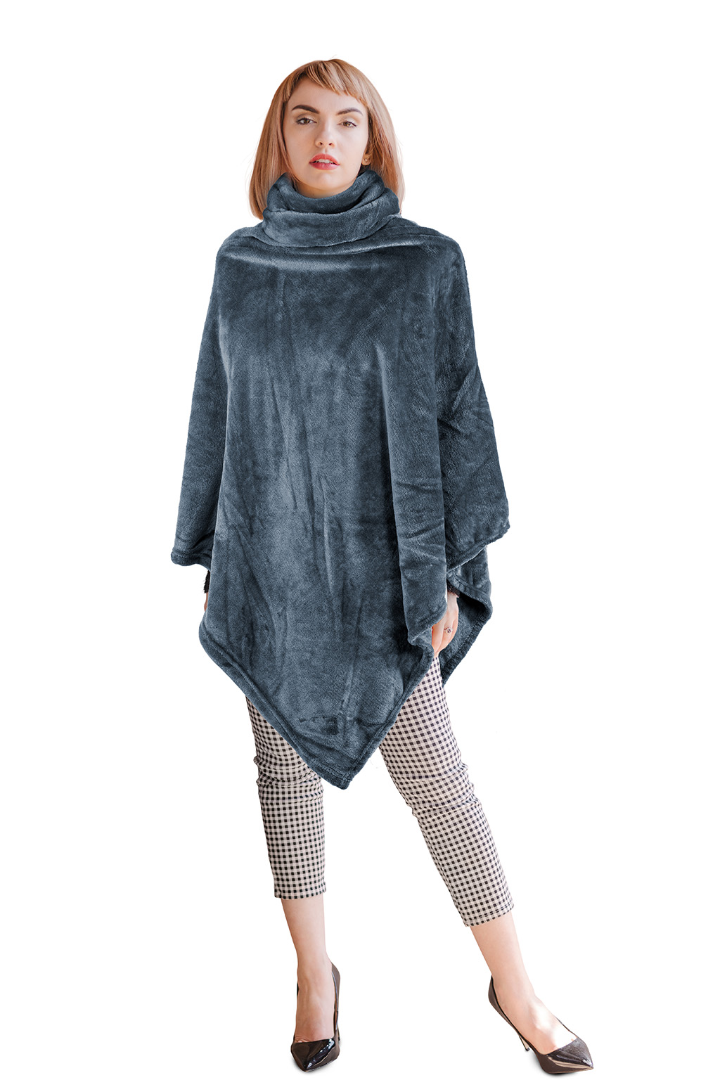 Poncho COSY collar, micro flannel - 80X80cm, stone blue