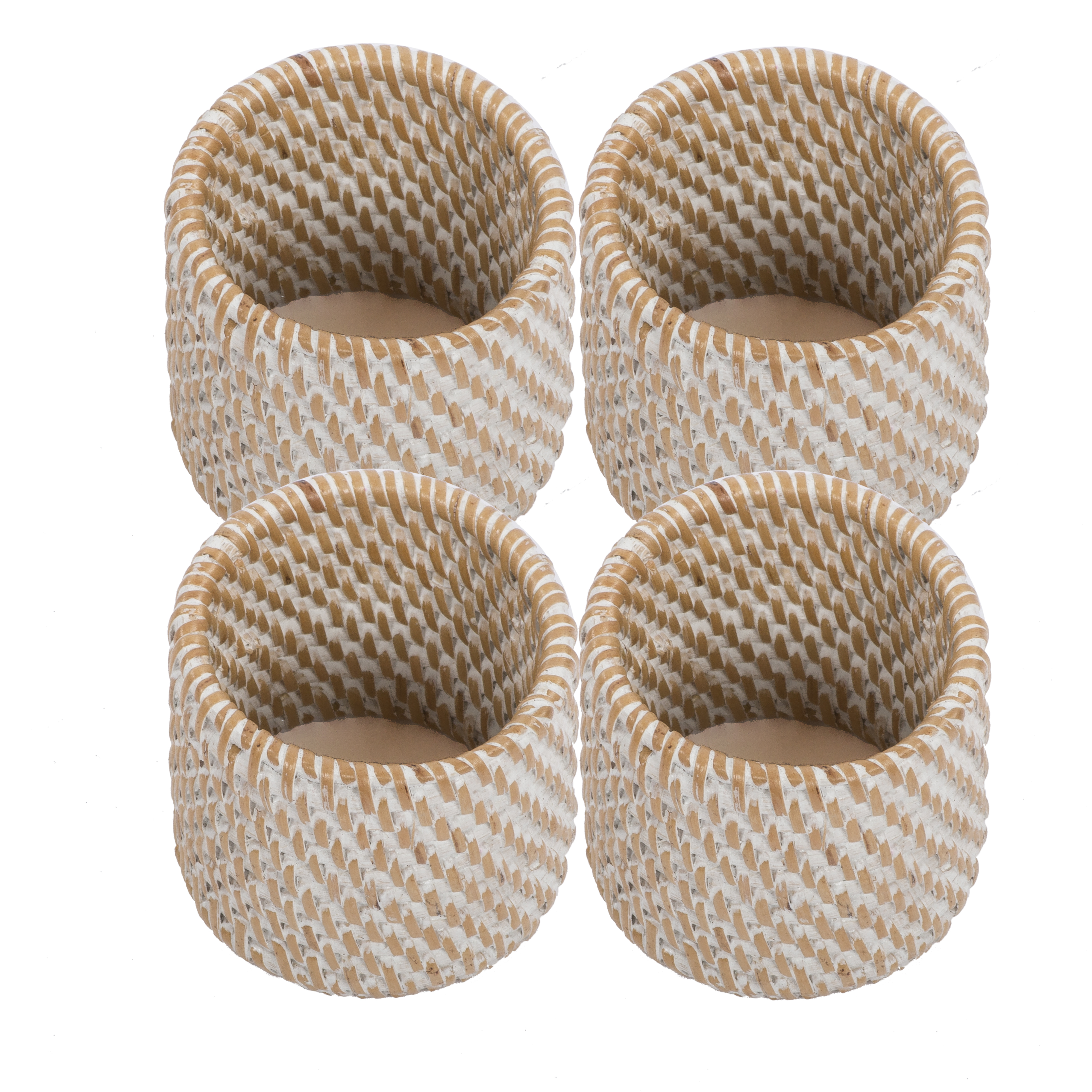 Ronds de serviette rattan 4.5x5 cm, set/4, blanc