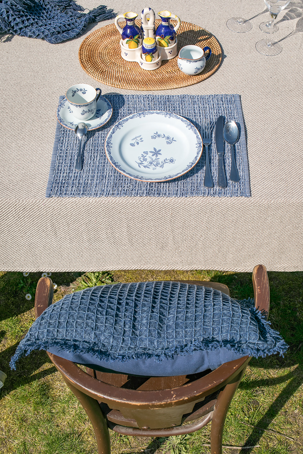 Cushion (filled) WAFFLE 45X45cm, stone blue