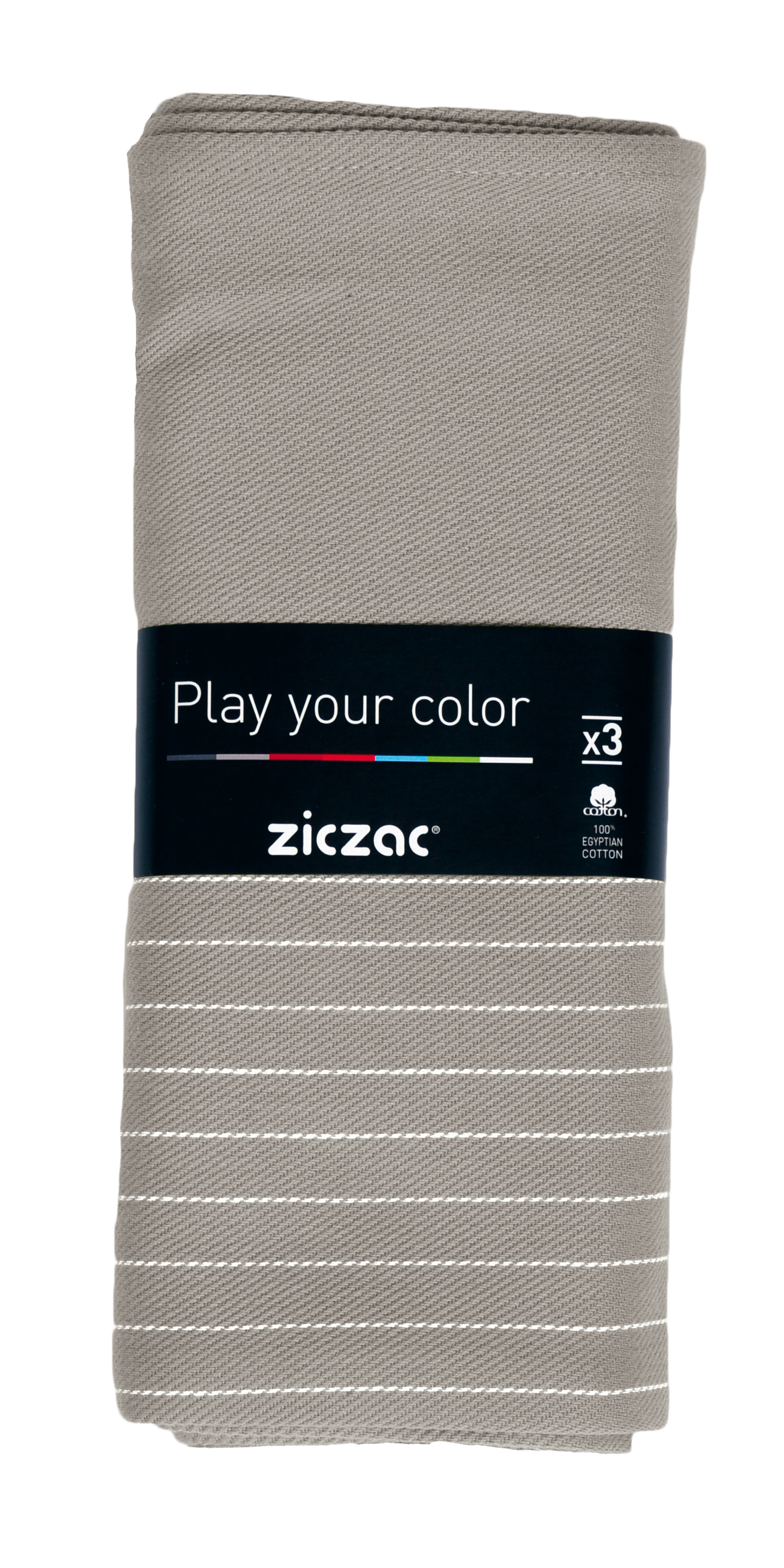 Kitchen towel 50x70cm, set3,stripe coloured center, taupe