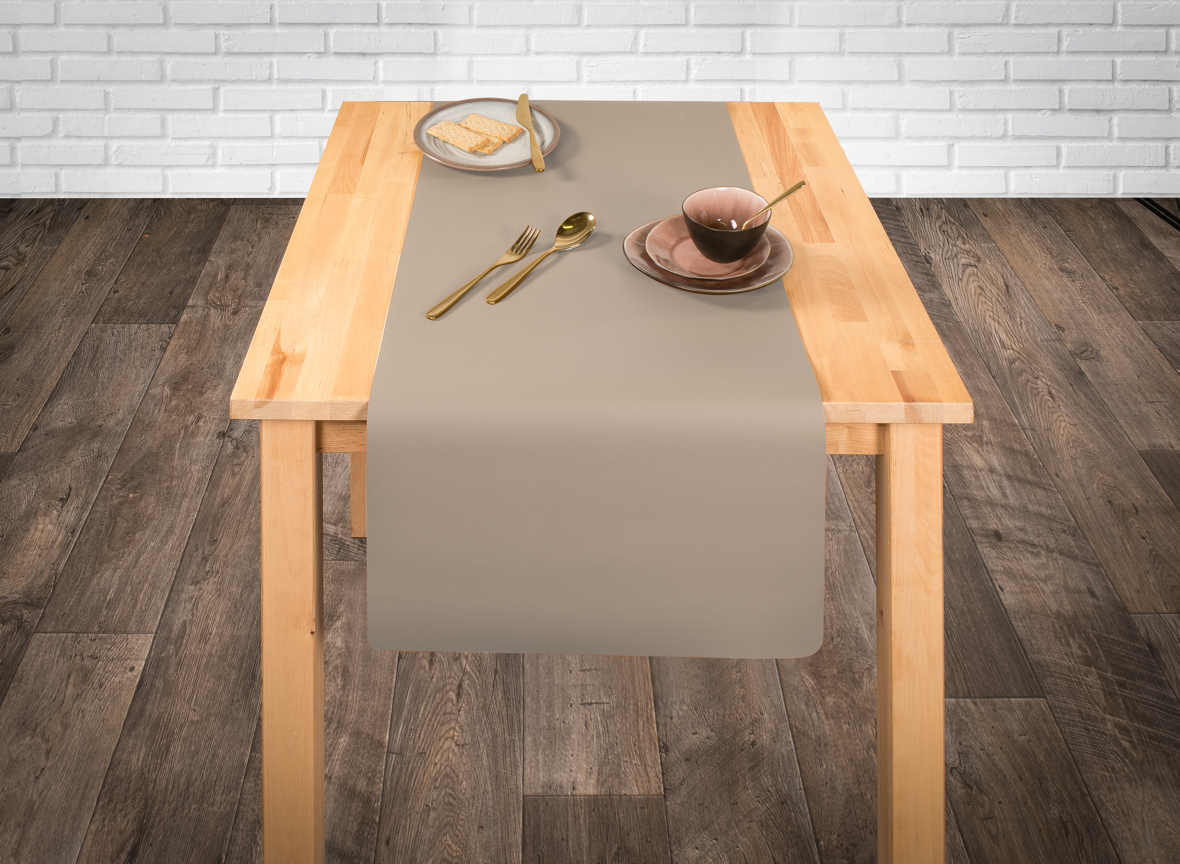 Table runner - Leather look imitation - 45X145cm, taupe