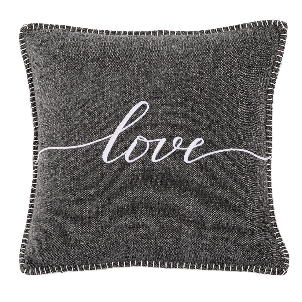 Cushion (filled) DAMIAN "LOVE" - 45X45CM, dark grey
