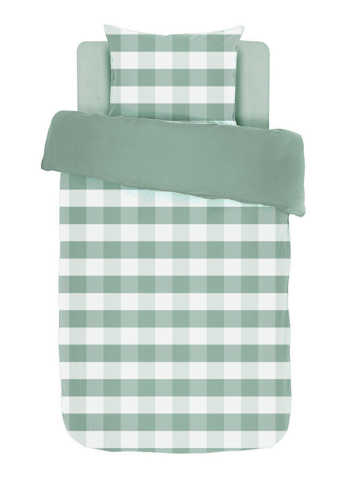 Duvet cover EMMA, Stone washed check cotton, 140x200, green