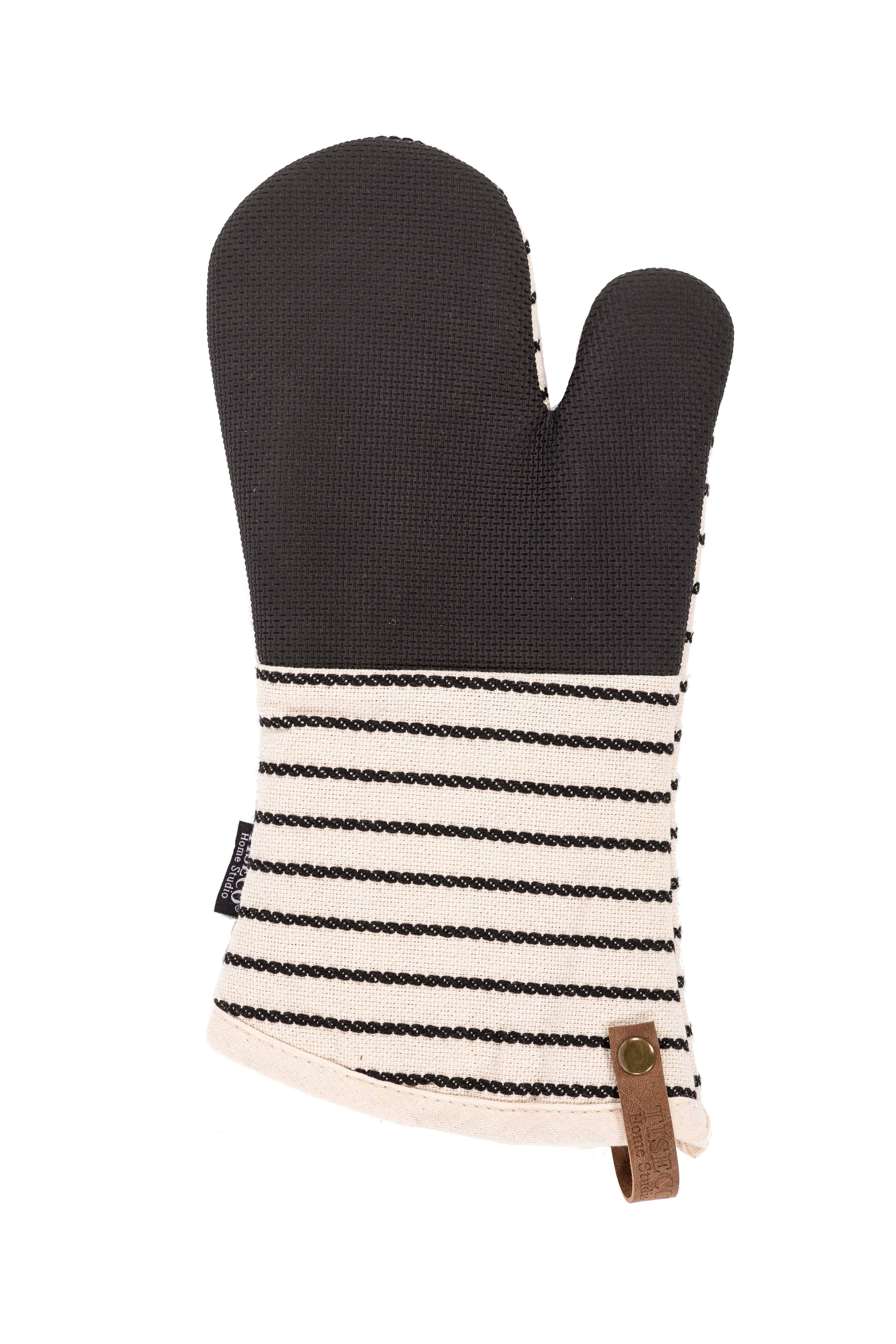 Gant de cuisine SHERLOCK CABLE -  (1D + 1G) - 17x33 cm, noir/blanc