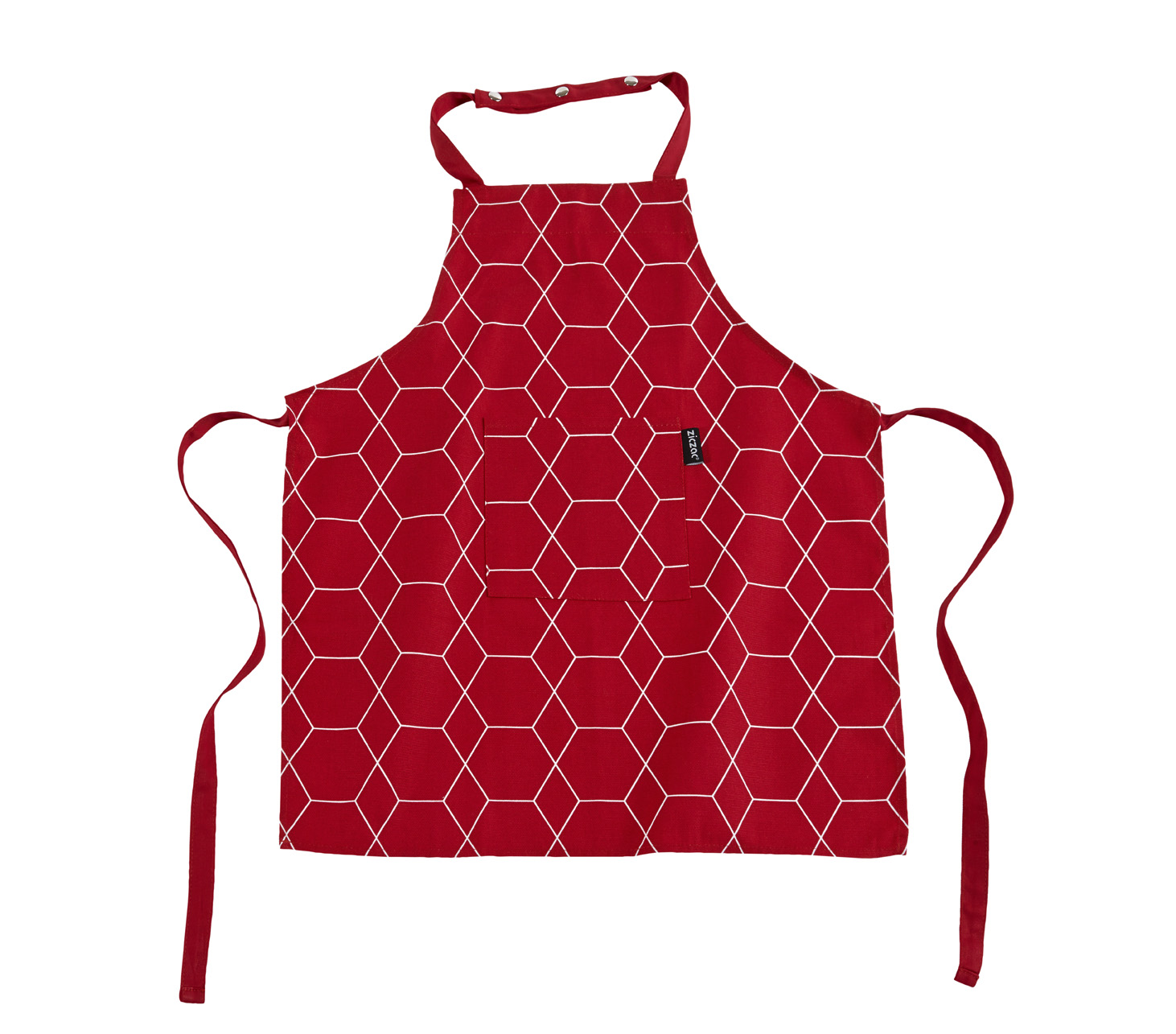 Kids apron hexagon 52x63cm, pressbutton+pocket, red