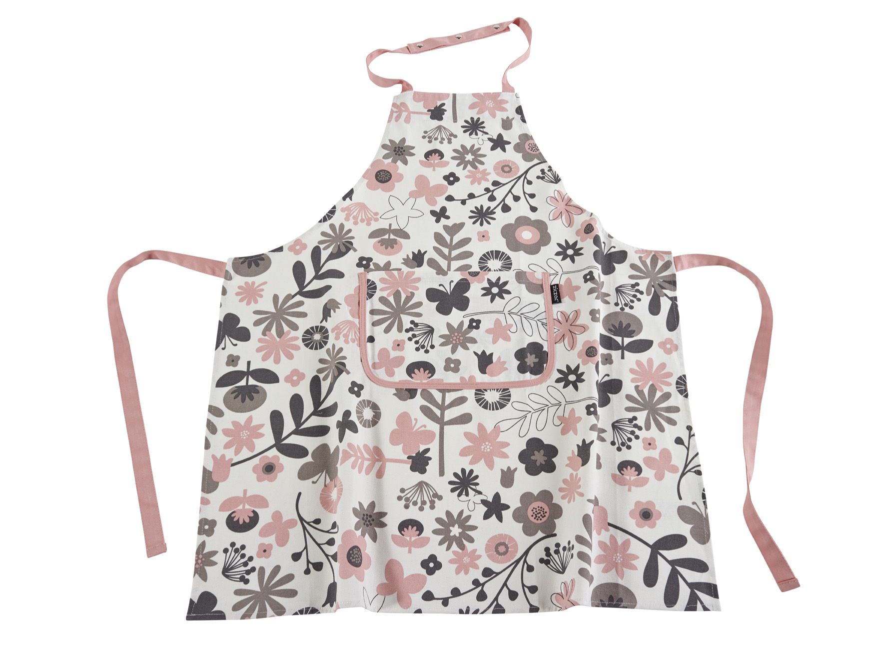 Apron floral WC 80x85,+pressbutton+pocket, soft pink