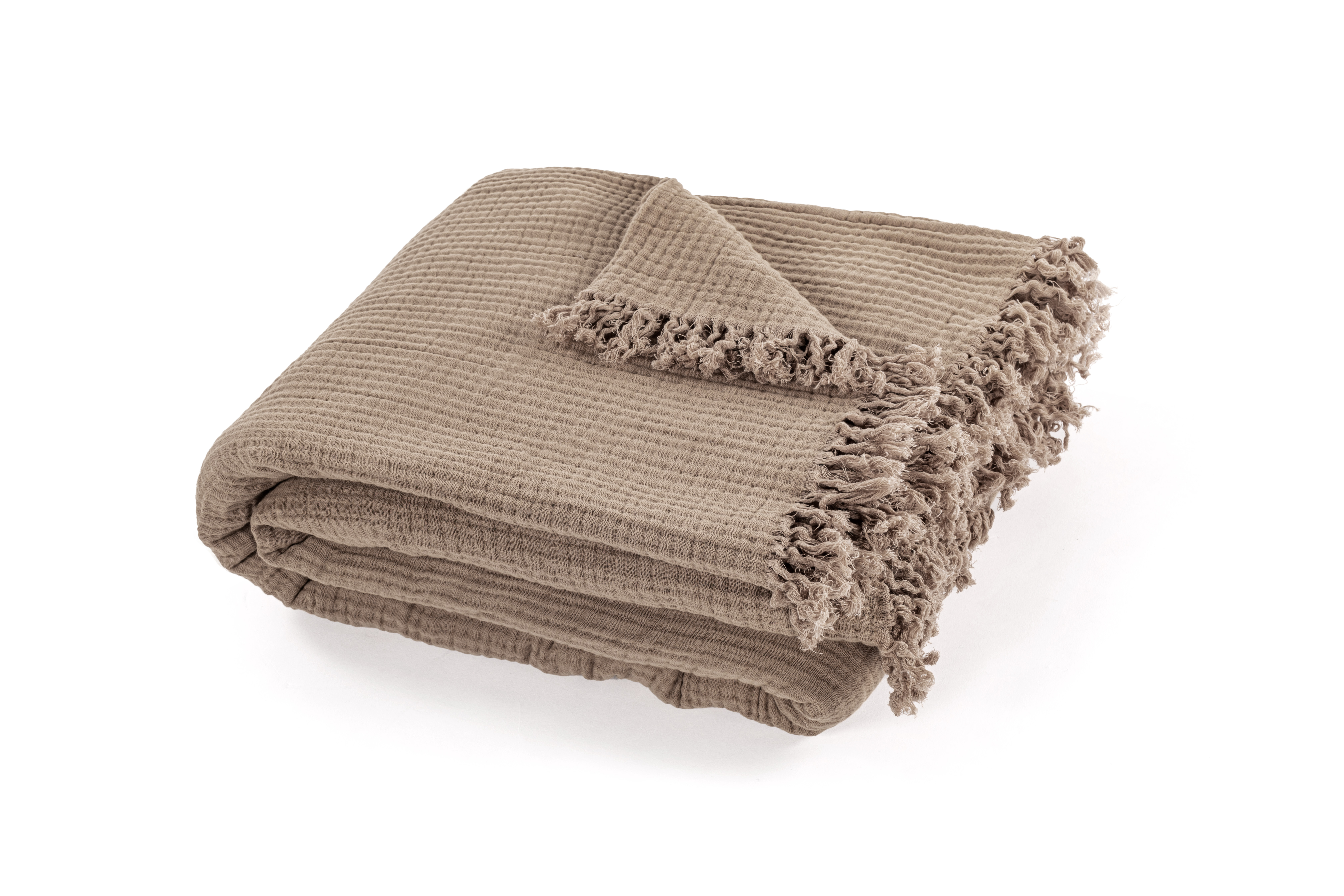 Plaid cotton SUZETTE 130x160cm, taupe