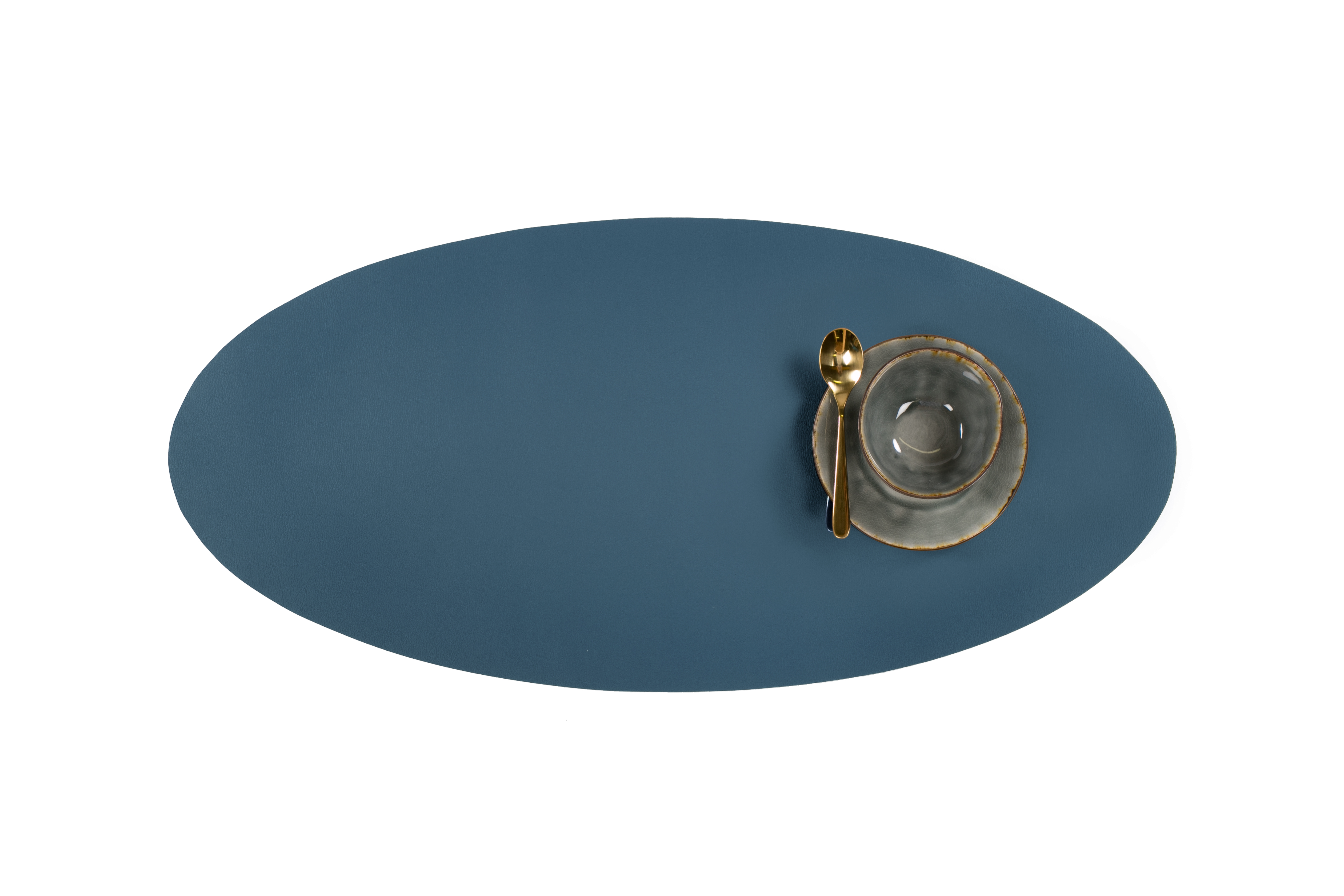 Centerpiece mat oval -Leather look imitation  33X70cm, blue