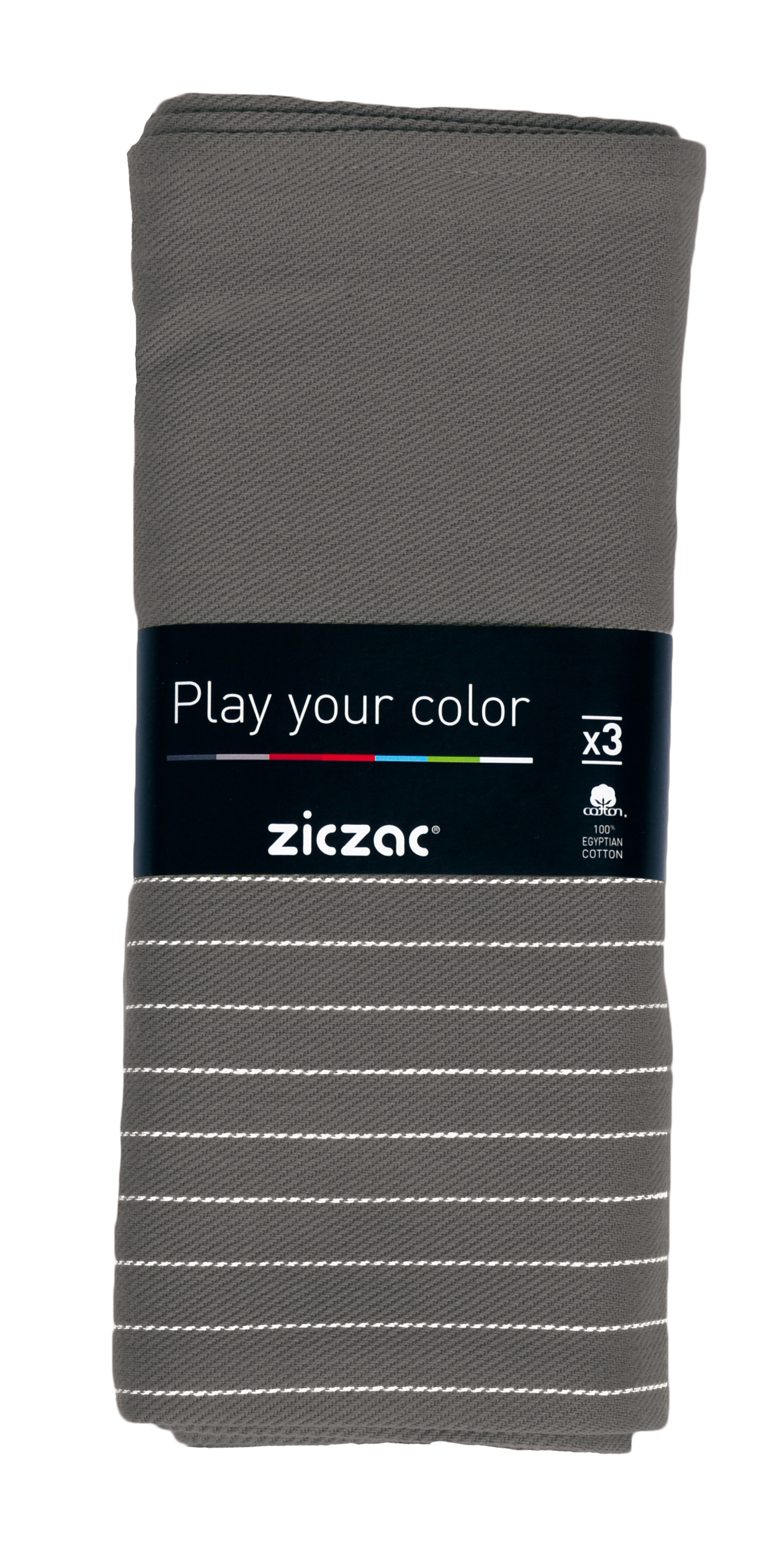 Kitchen towel 50x70cm, set3,stripe coloured center, grey