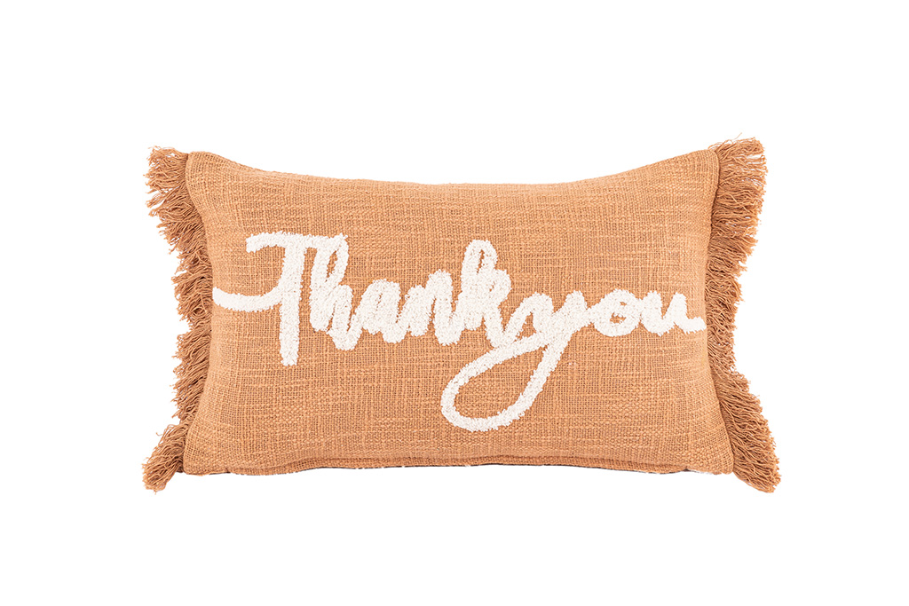 Coussin (rempli) COTTON SLUB "THANK YOU" 30x50CM, indian tan