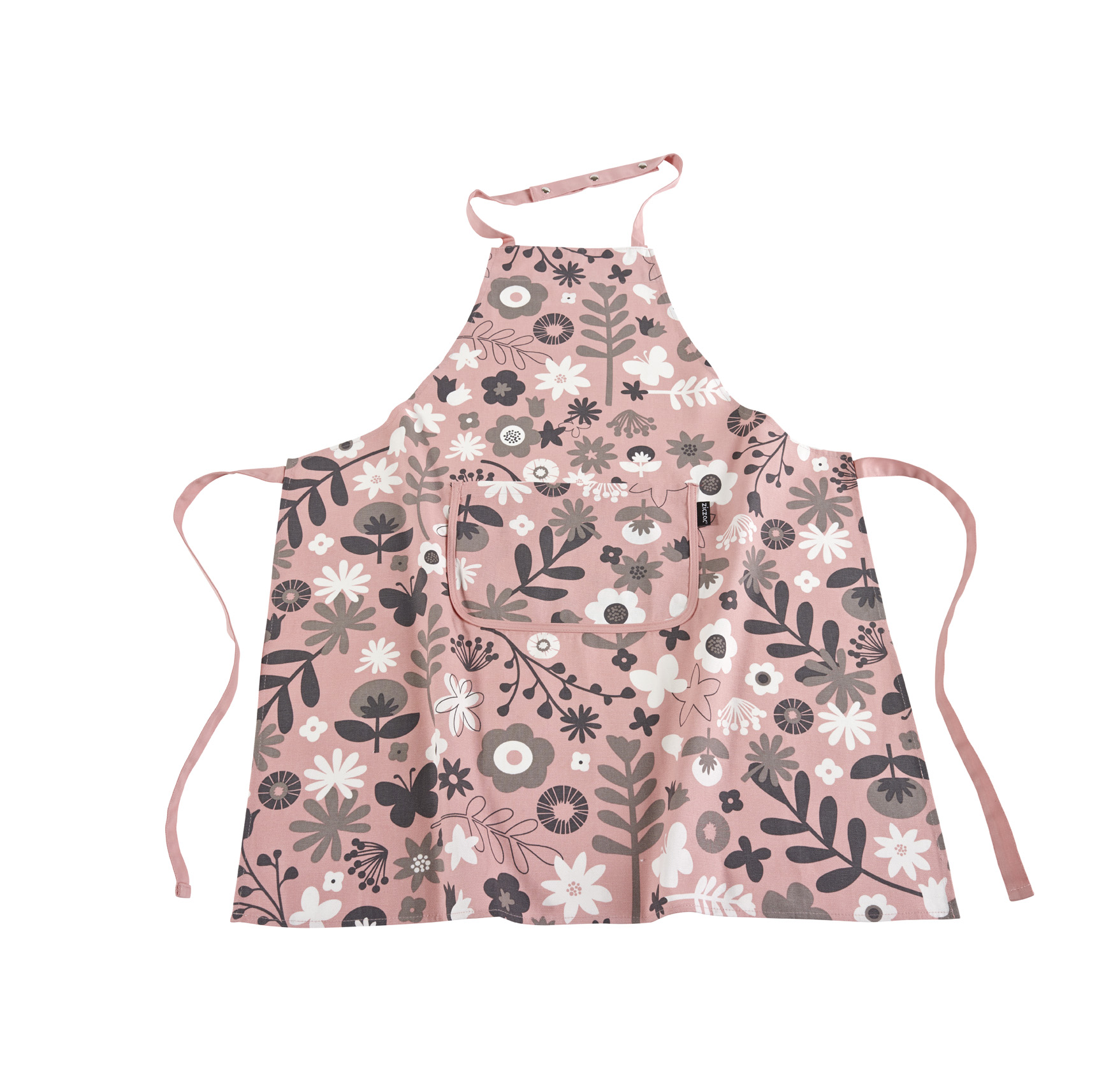 Apron floral CC 80x85,+pressbutton+pocket, soft pink
