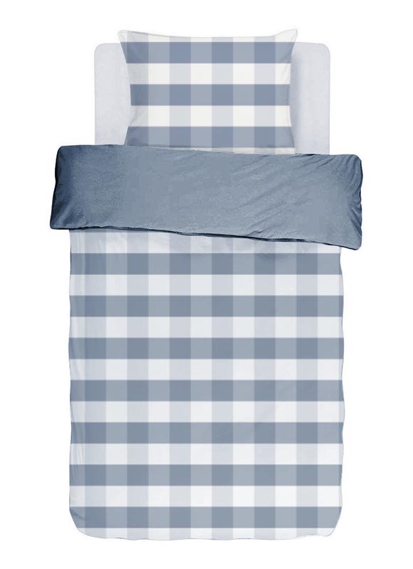 Dekbedovertrek EMMA, Stone washed check katoen, 140x200, blauw