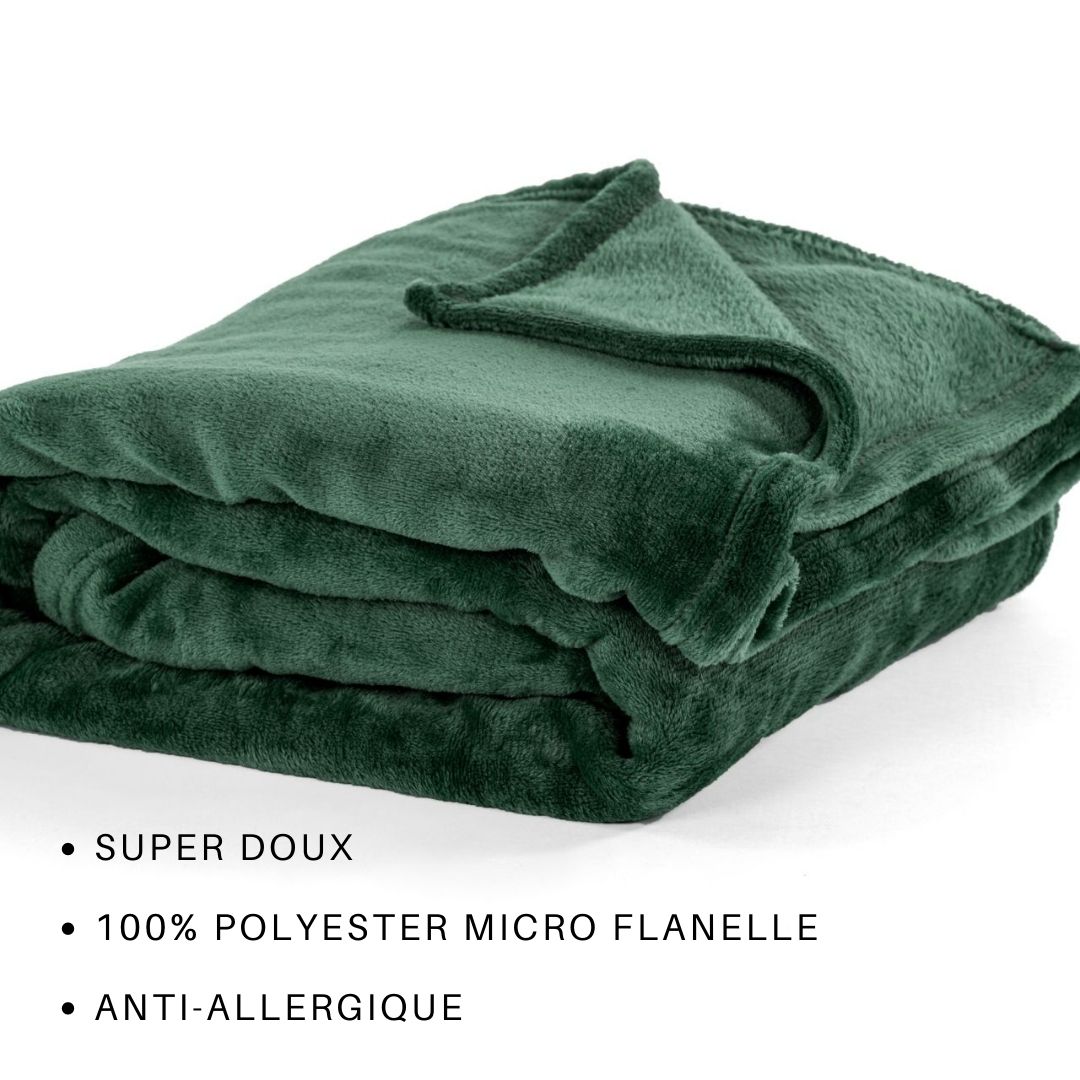 Plaid COSY Microflannel 240x220cm, dark green