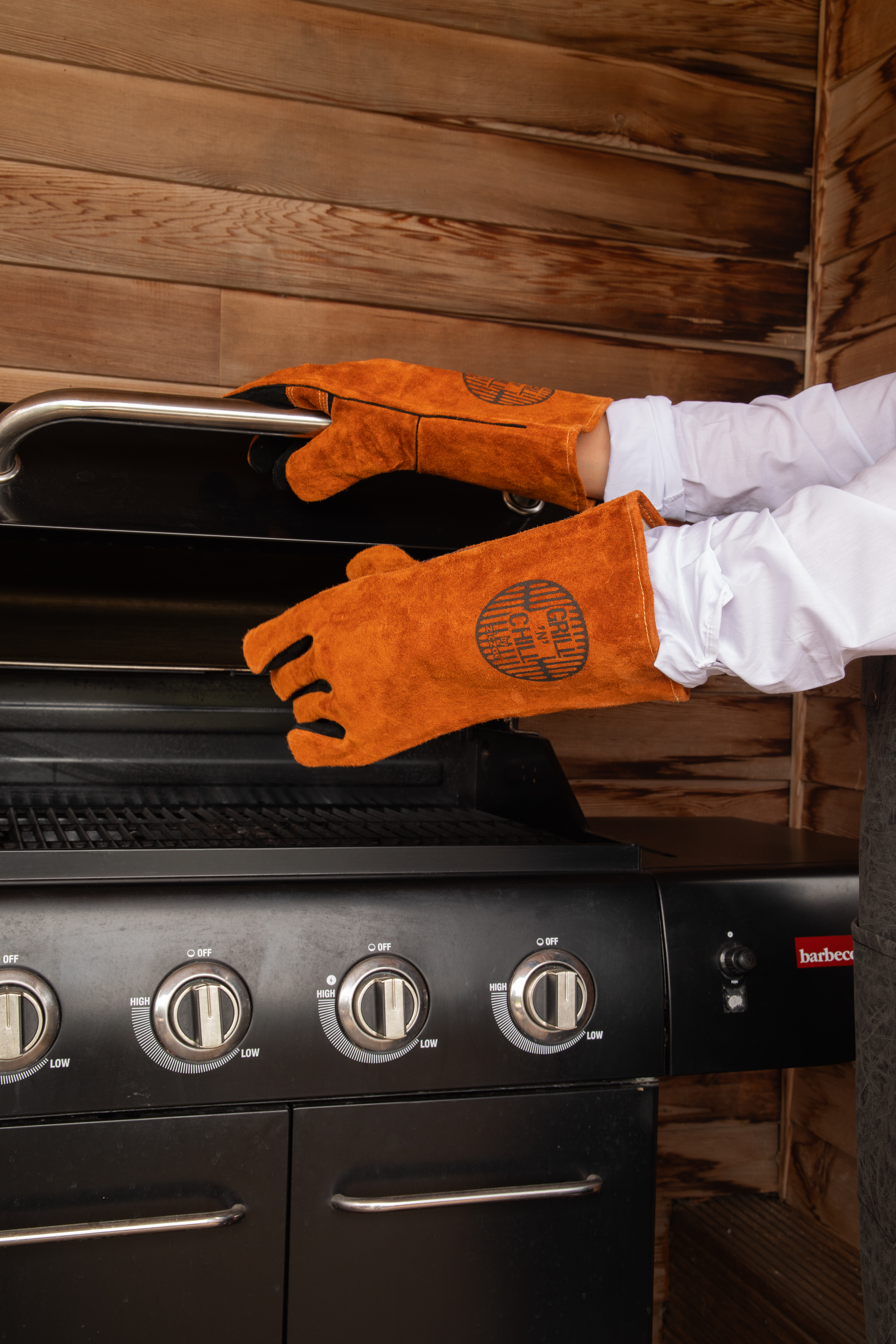 Set de 2 gants BBQ gants cuir - 36 x 19 cm - brun