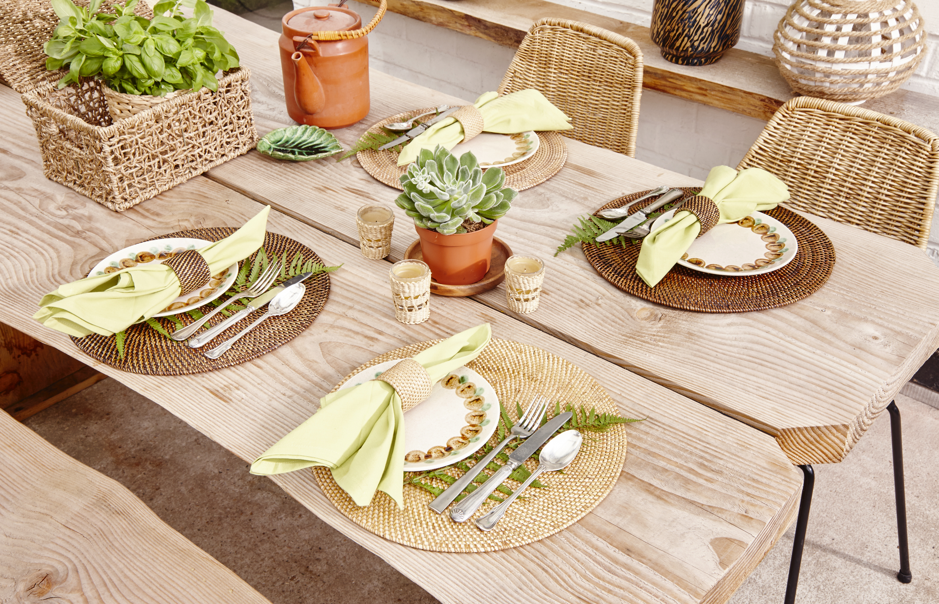 Set de table rattan, rond, dia 36 cm, brun foncé