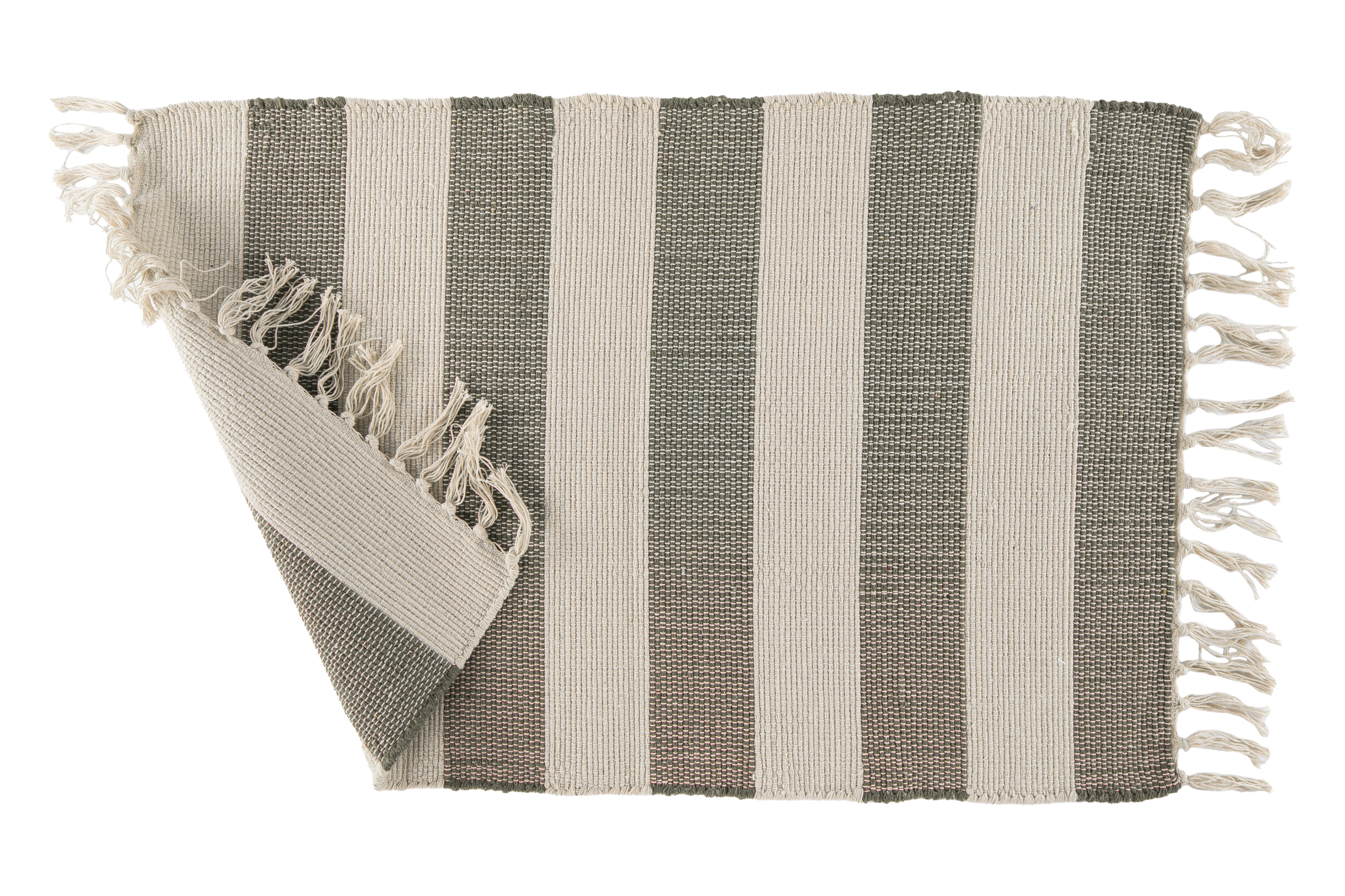 Striped carpet IVAR with fringes – 50x80 cm, green