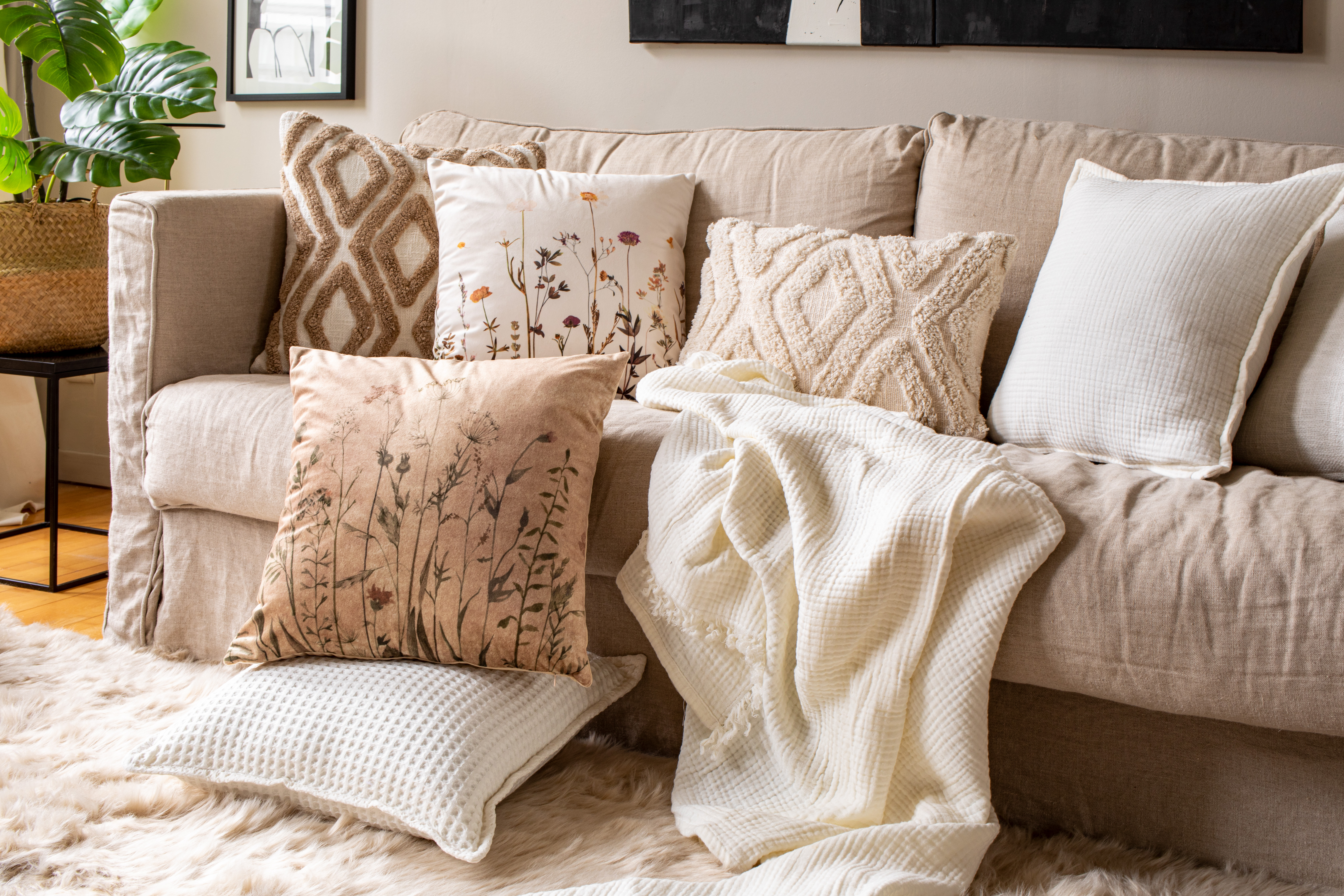 Throw cotton SUZETTE 130x160cm, ivory