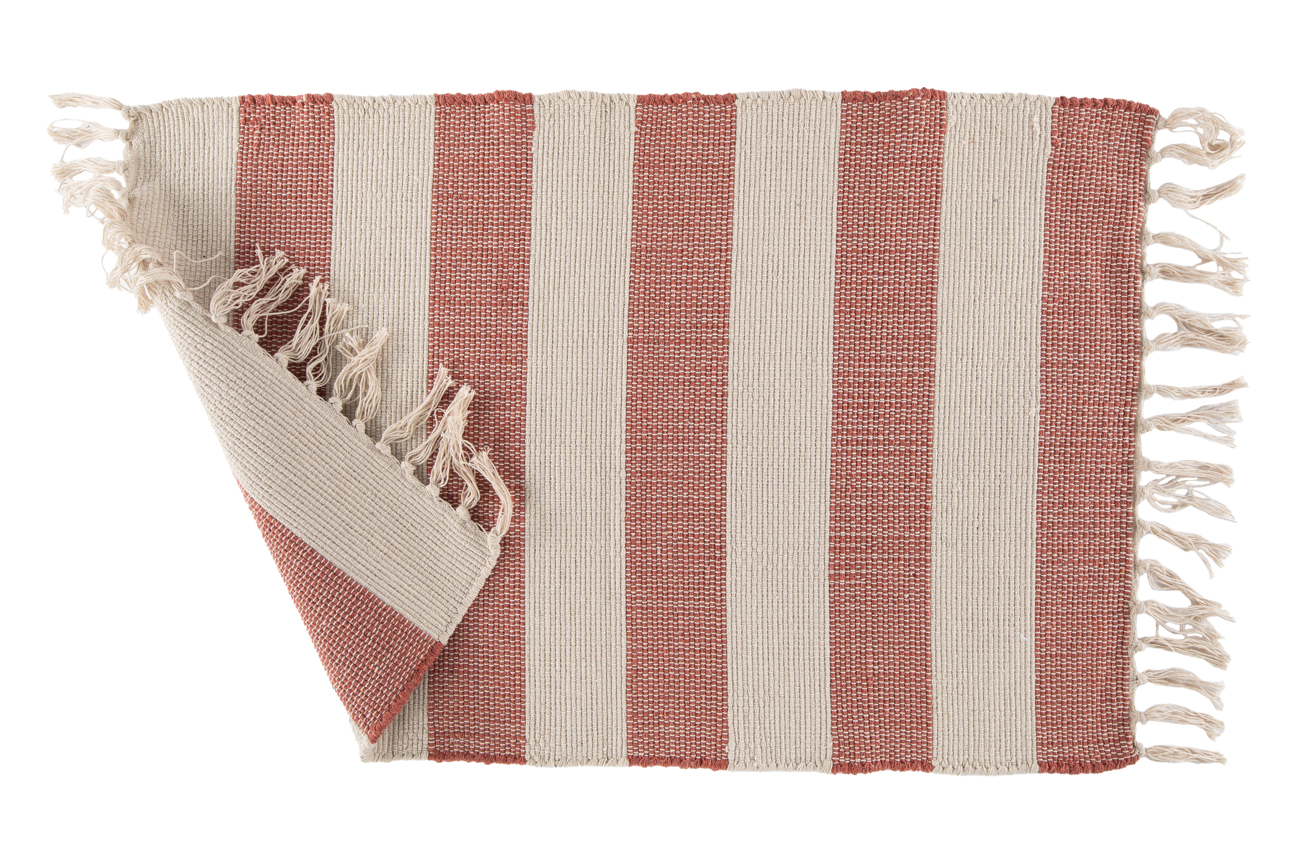 Striped carpet IVAR with fringes – 50x80 cm, red