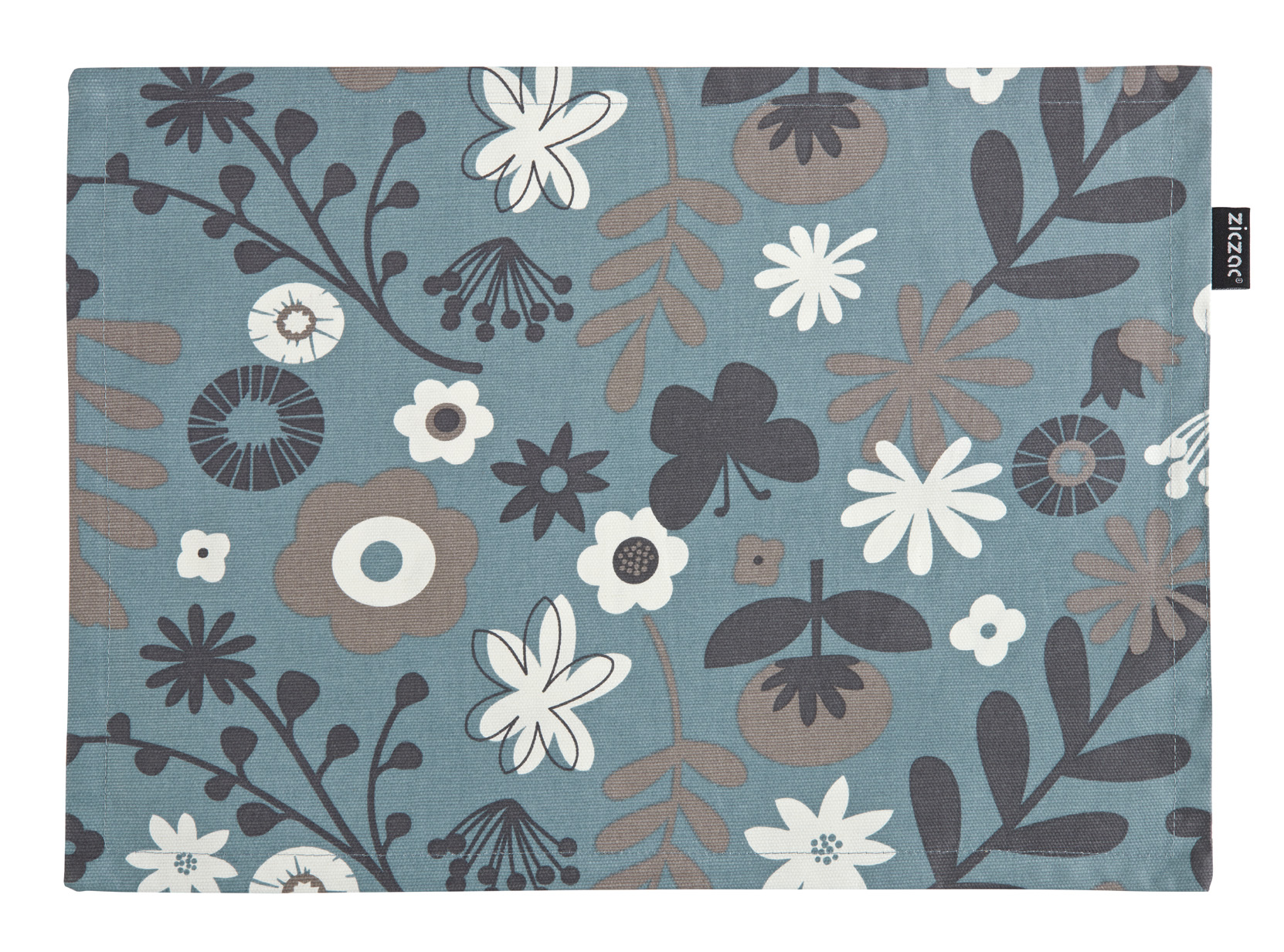 Placemat floral PU double sided, 33x45cm, soft blue