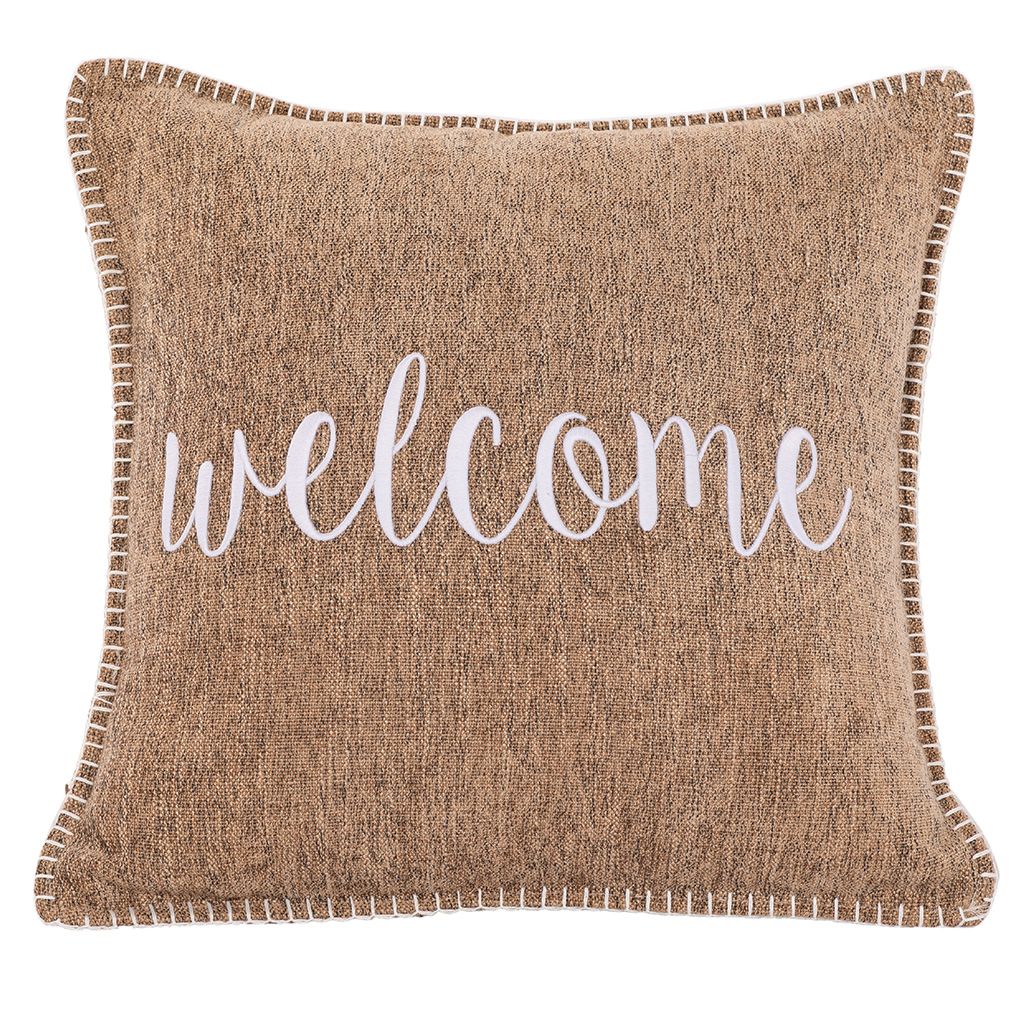 Cushion (filled) DAMIAN "WELCOME" - 45X45CM, sand