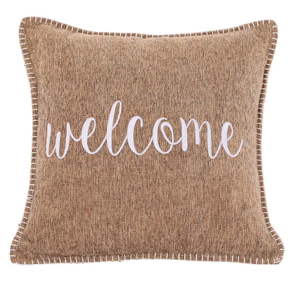 Cushion (filled) DAMIAN "WELCOME" - 45X45CM, sand