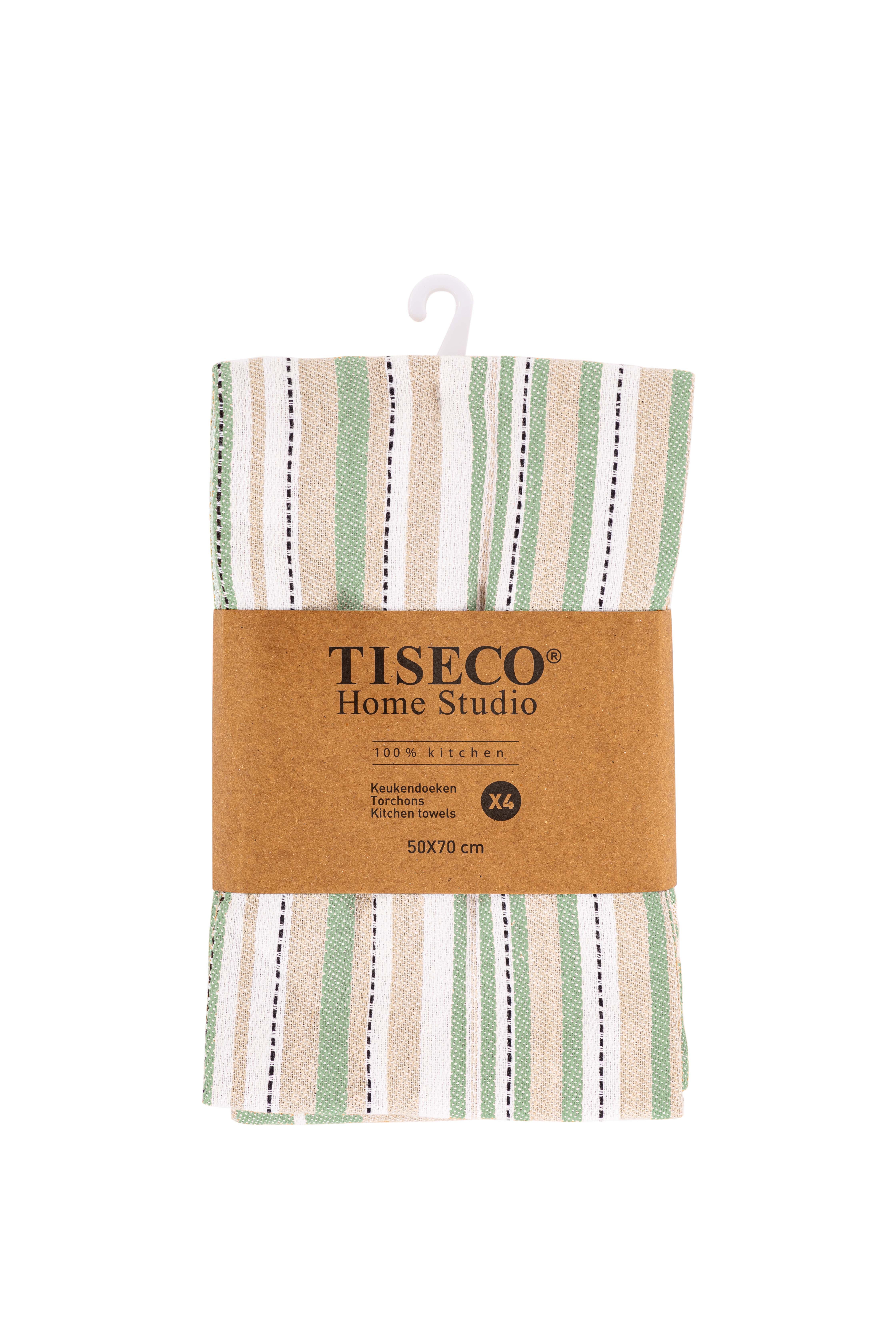 Kitchen towel MULTILINES 50x70cm - set/4 - smoke green