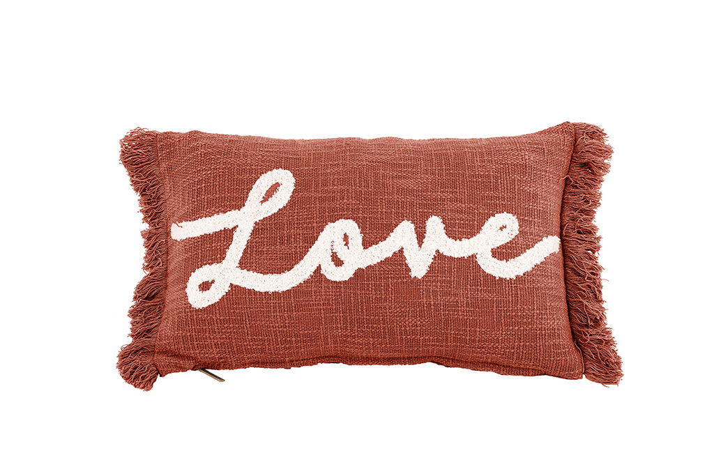 Coussin (rempli) COTTON SLUB "LOVE" 30x50CM, rust