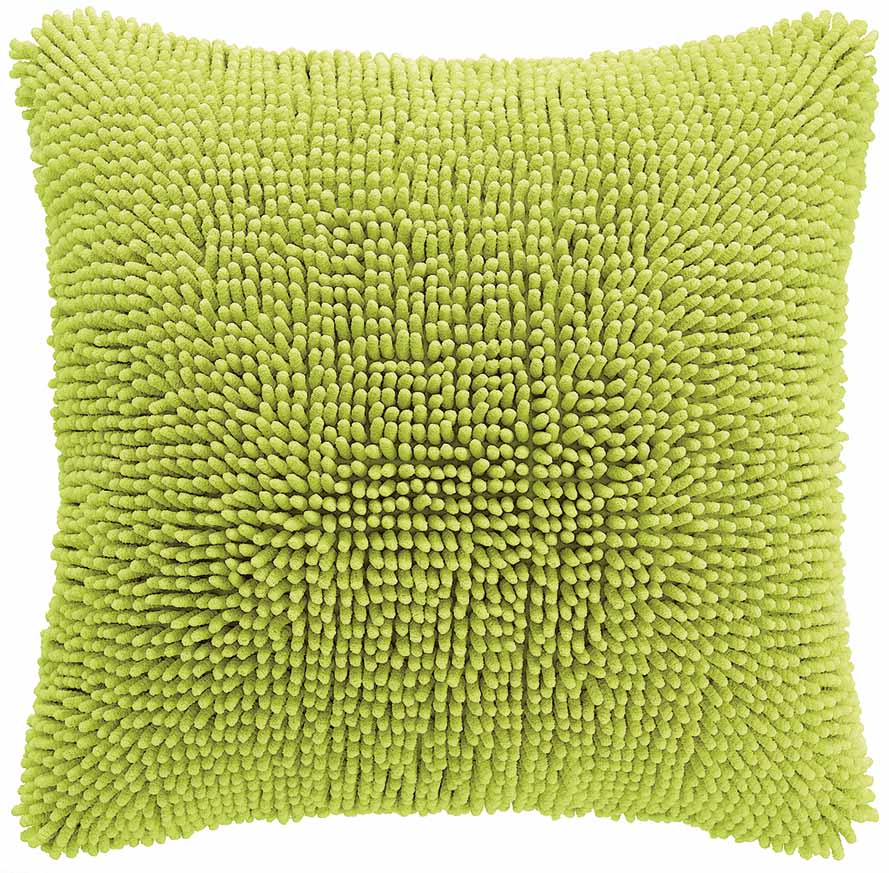 Cushion (filled) Shaggy Lime, front+back + zipper