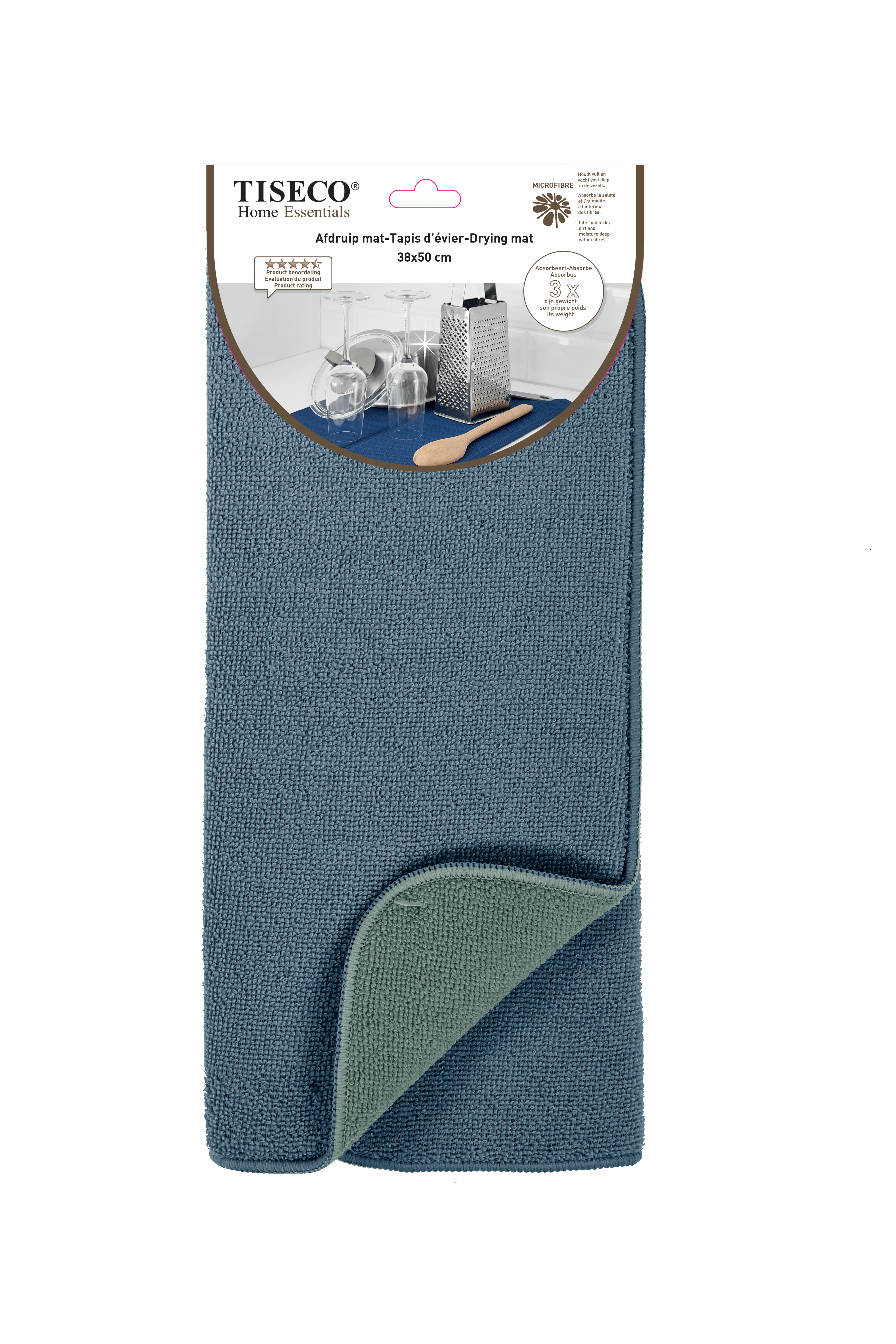 Afwas droogmat ESSENTIAL, microfiber 38x50 cm, stone blue/stone green