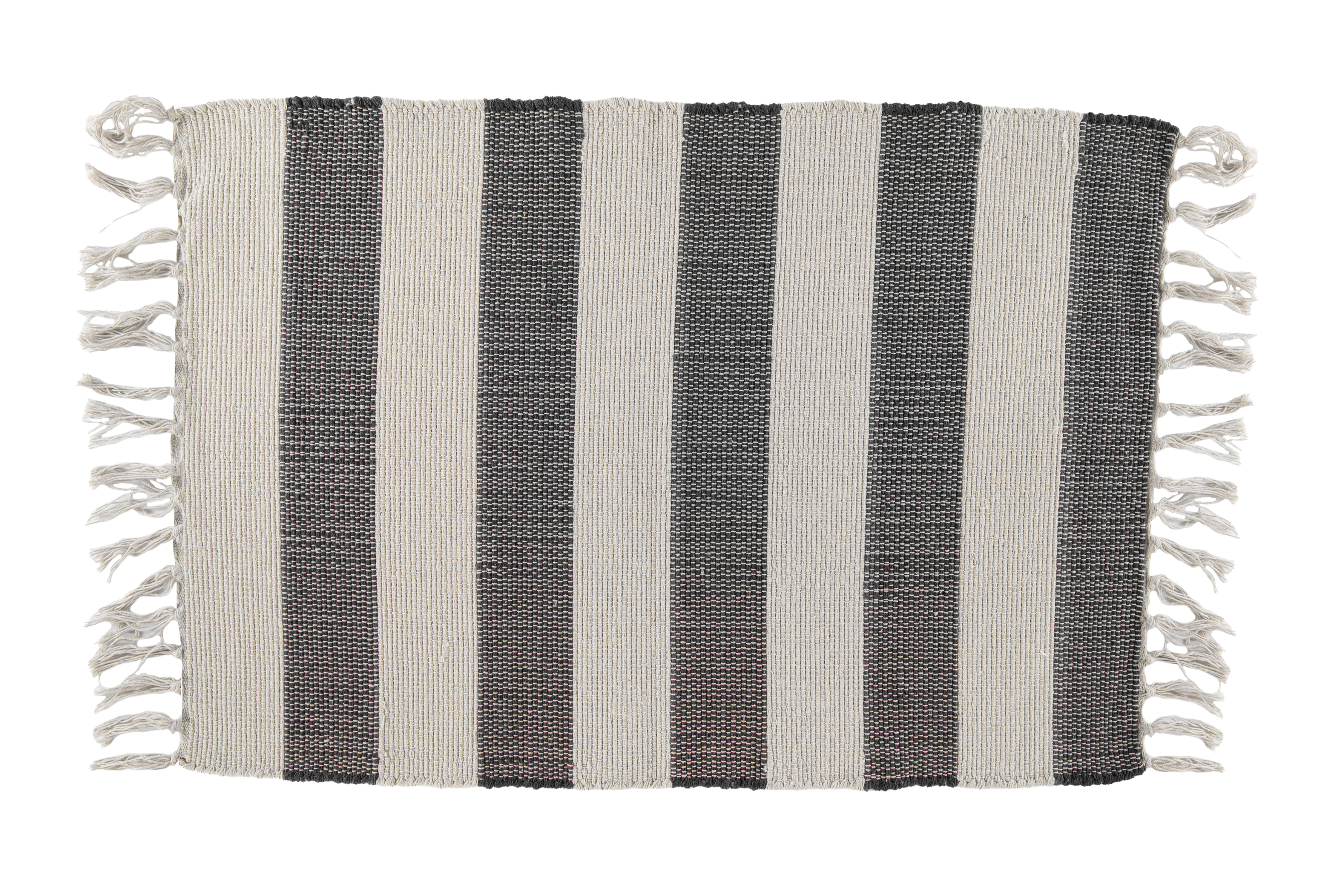 Tapis IVAR- à rayures - à franges – 50x80 cm, noir