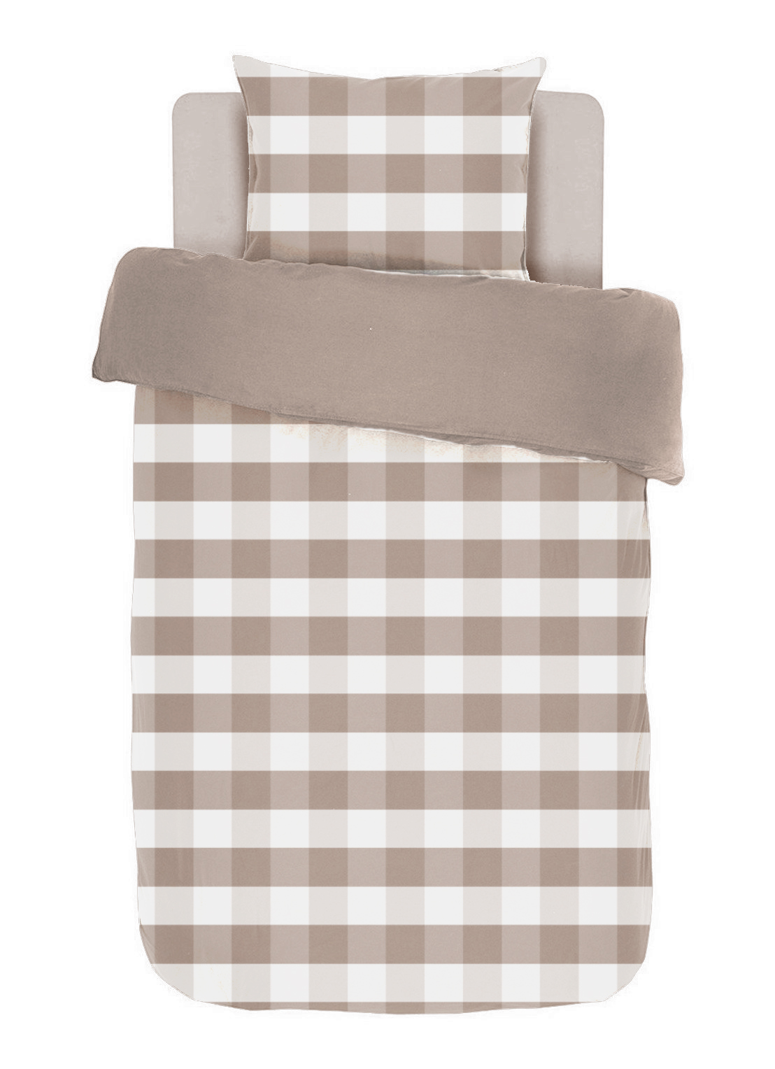 Housse de couette EMMA,Stone washed check coton, 140x200, taupe