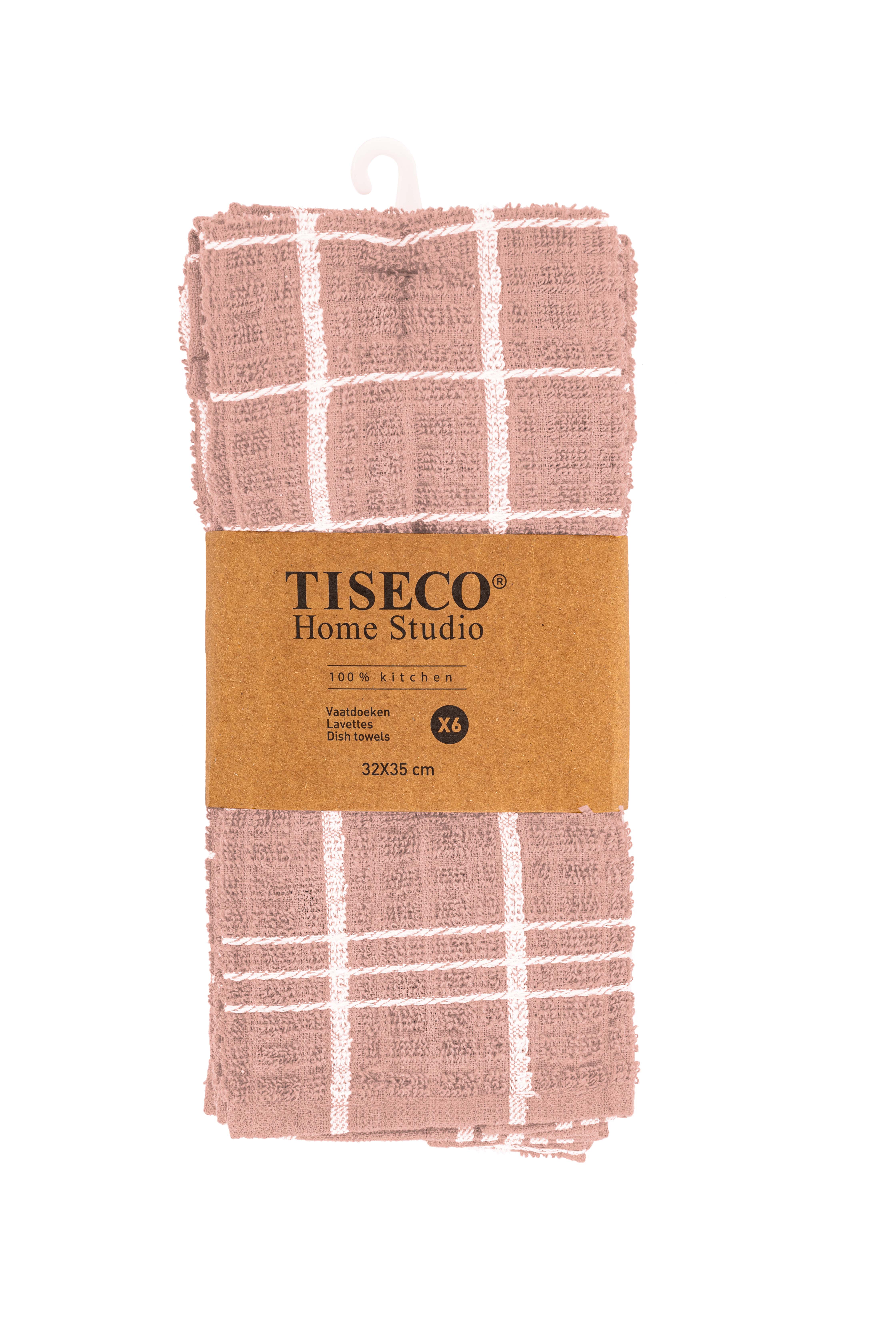 Torchon vaisselle OMAN - SET/6 -  32x35 cm, rose