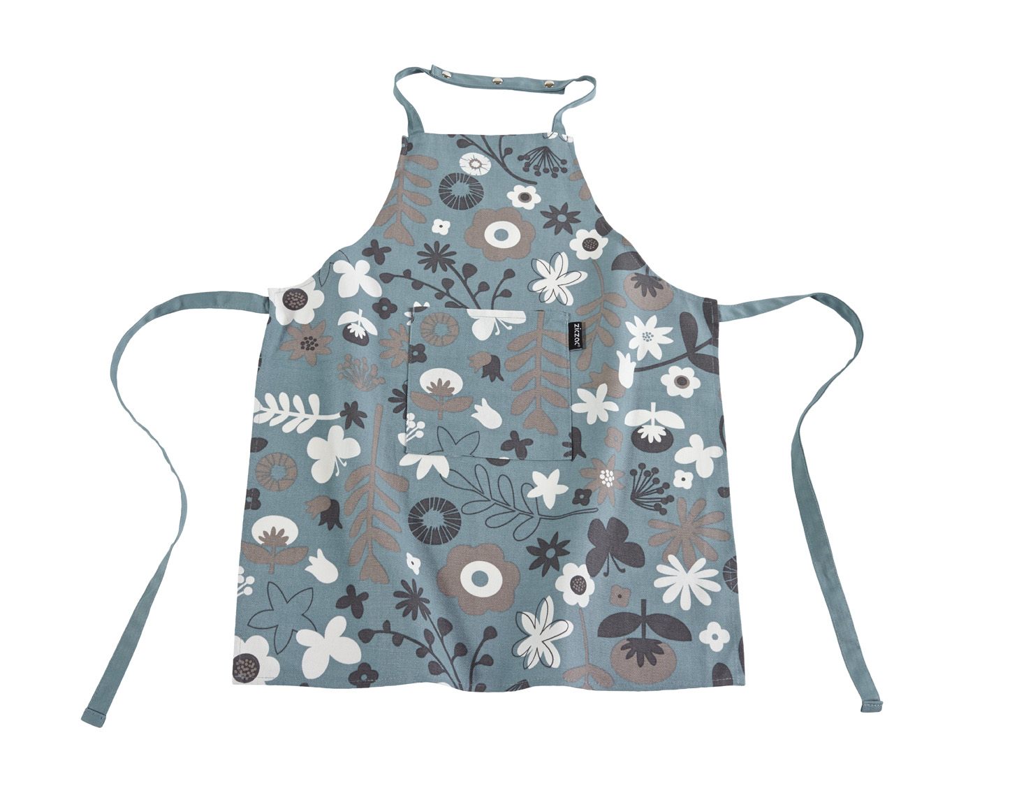 Kids apron floral CC 52x63cm, pressbutton+pocket, soft blue