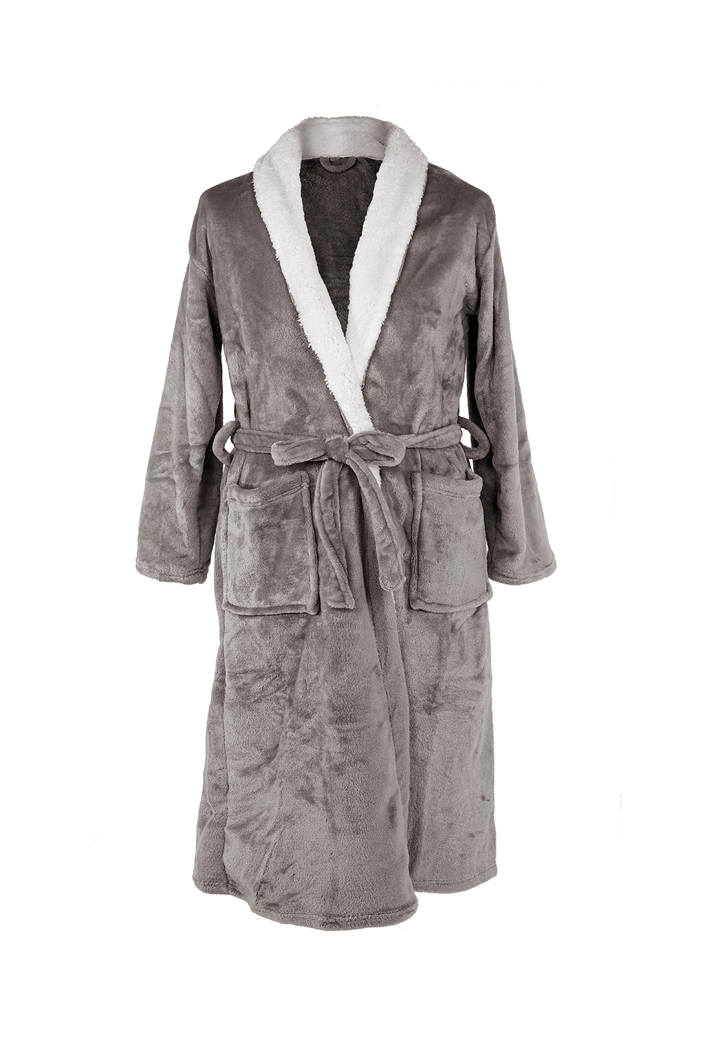 Bathrobe micro flanel uni (collar in sherpa) - S/M - unisex, grey