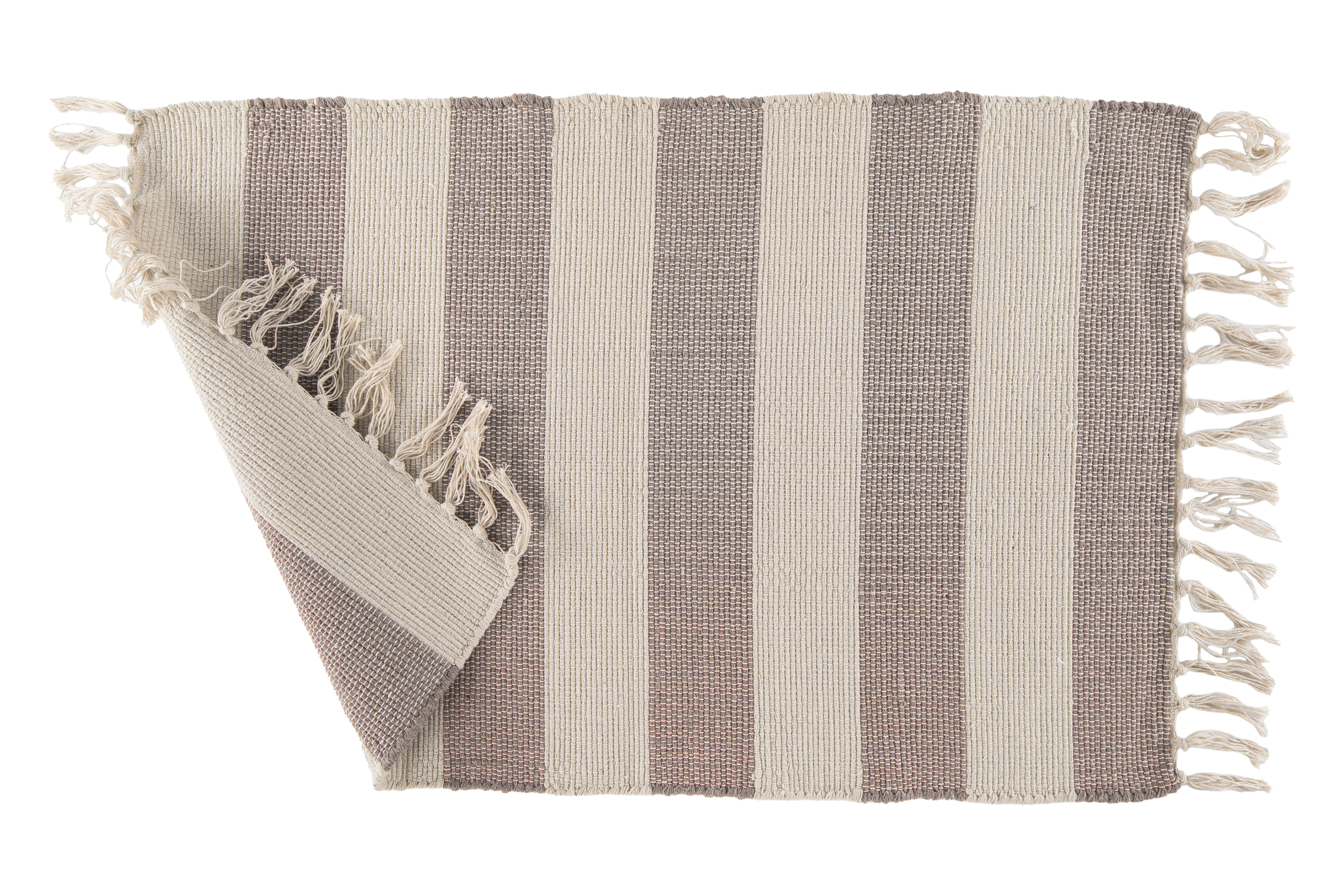 Striped carpet IVAR with fringes – 50x80 cm, taupe