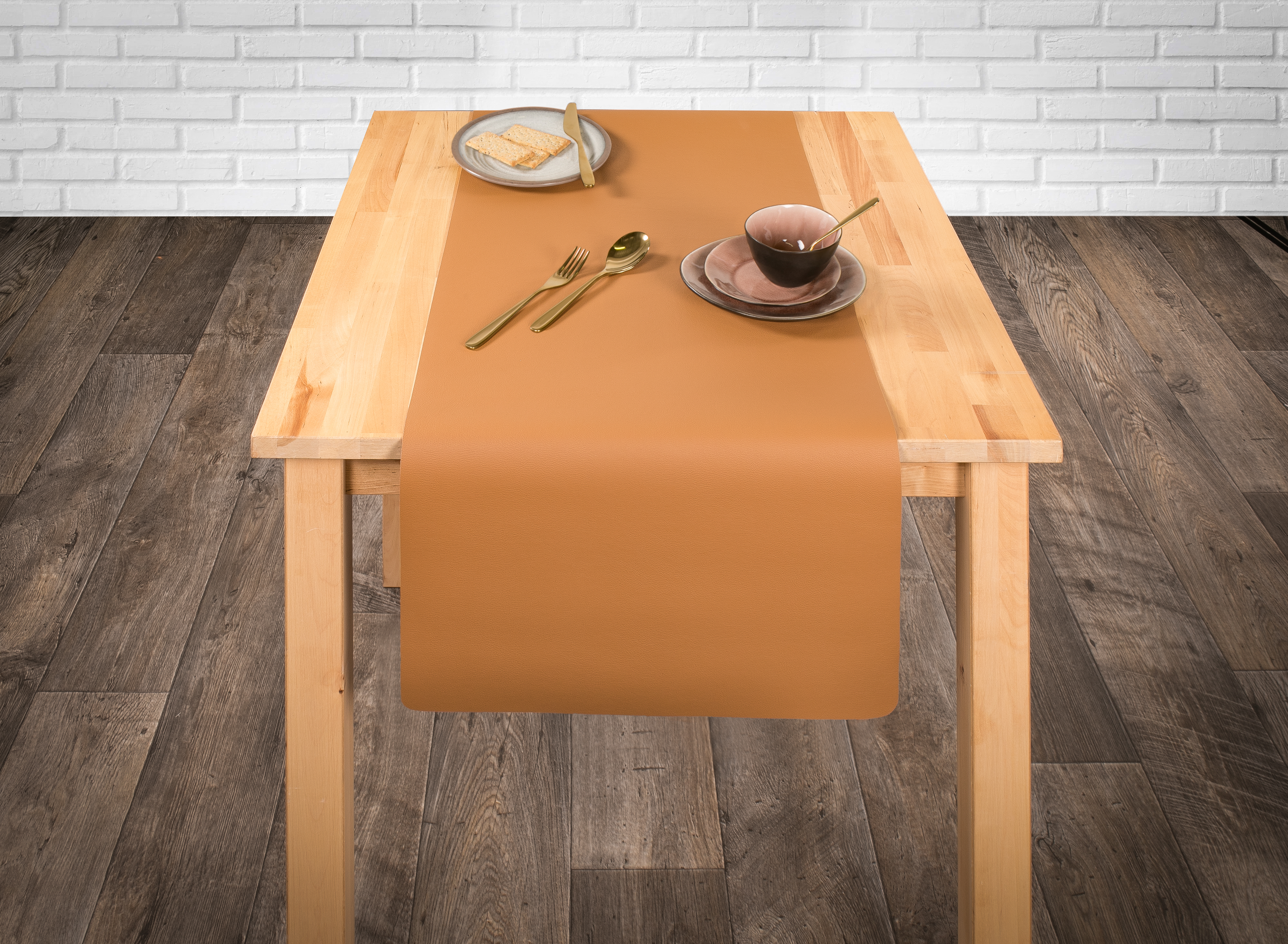 Table runner - Leather look imitation - 45X145cm, camel