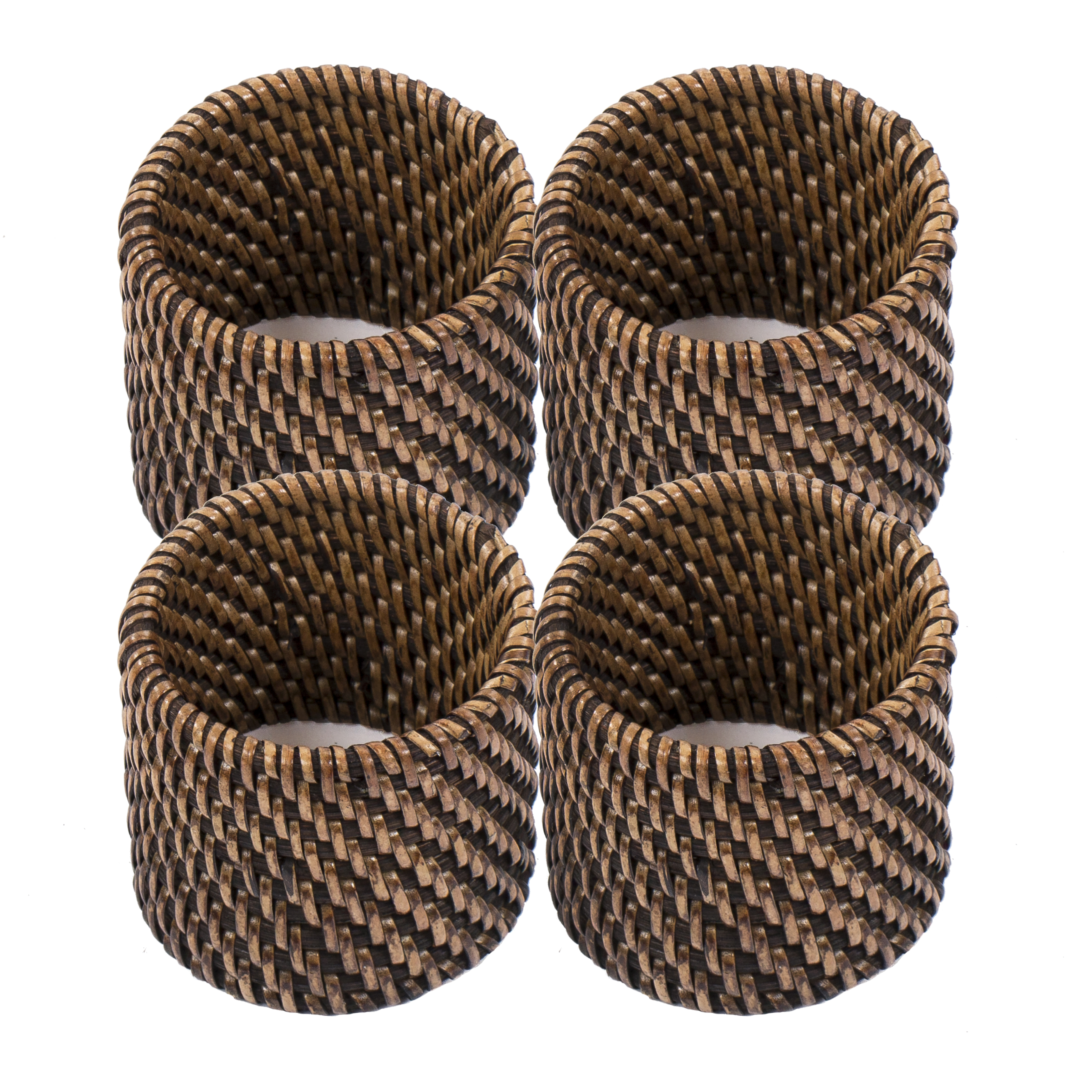 Ronds de serviette rattan 4.5x5 cm, set/4, brun foncé