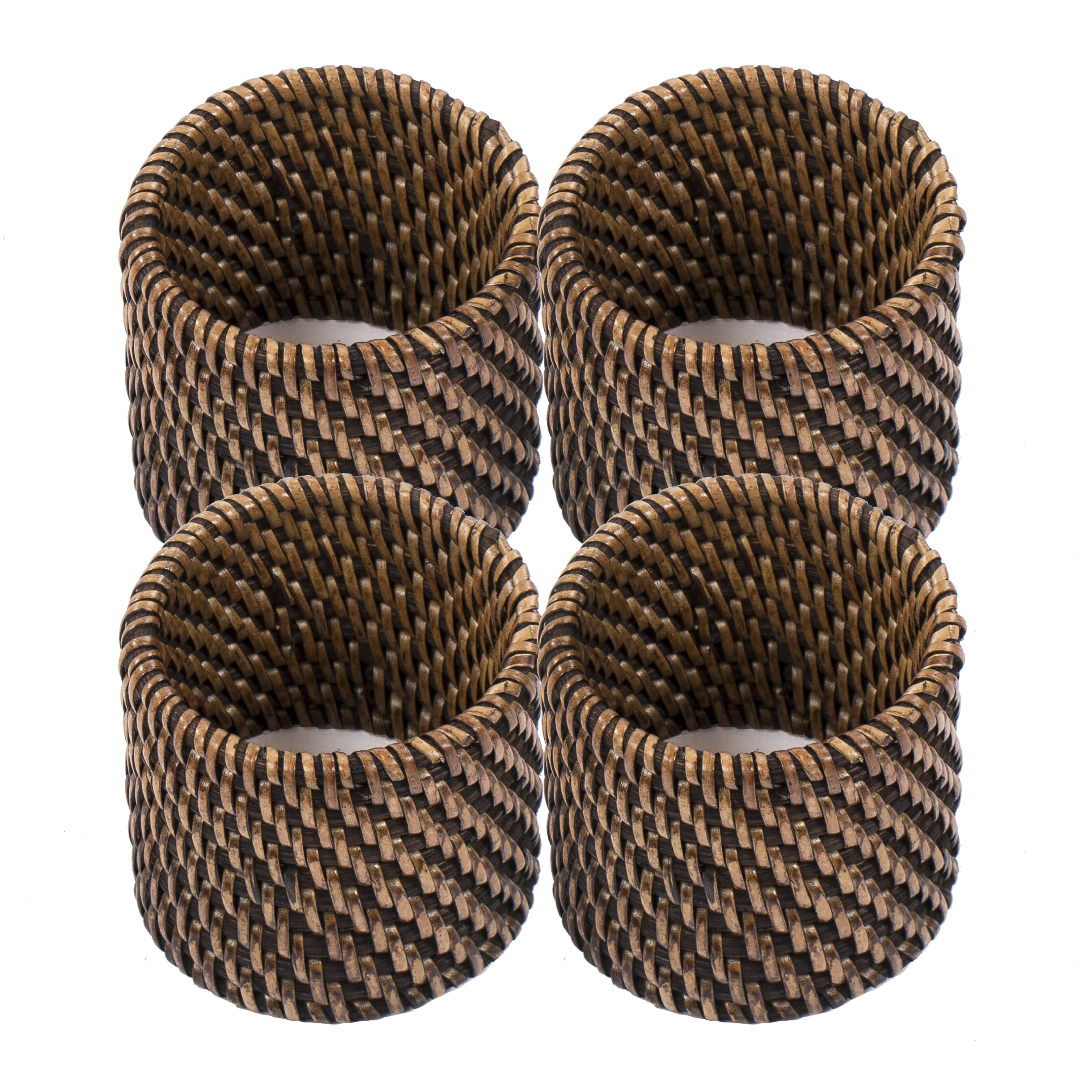 Servetringen rattan 4.5x5 cm, set/4, donkerbruin