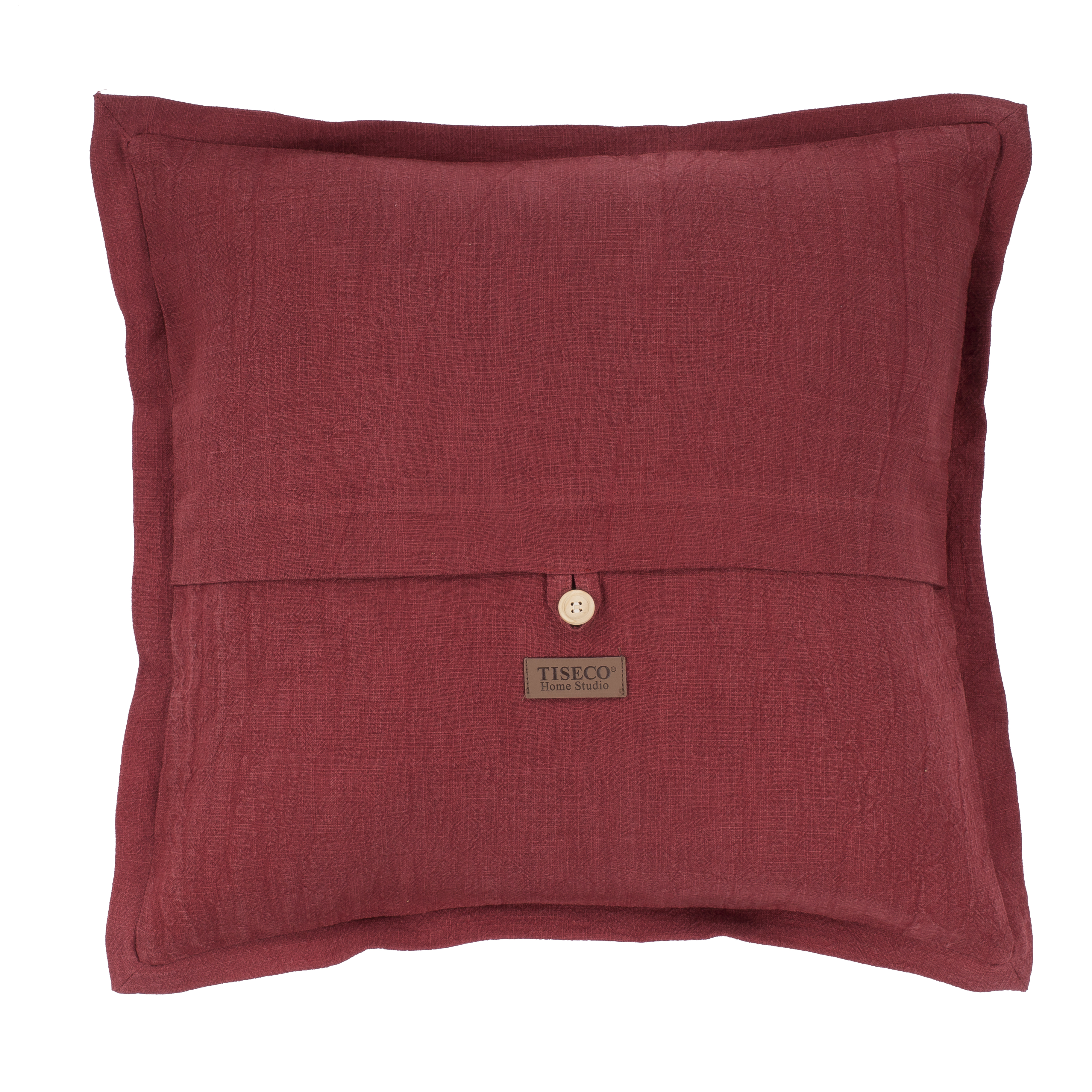 Cushion (filled) uni linen 45X45CM with button, wine
